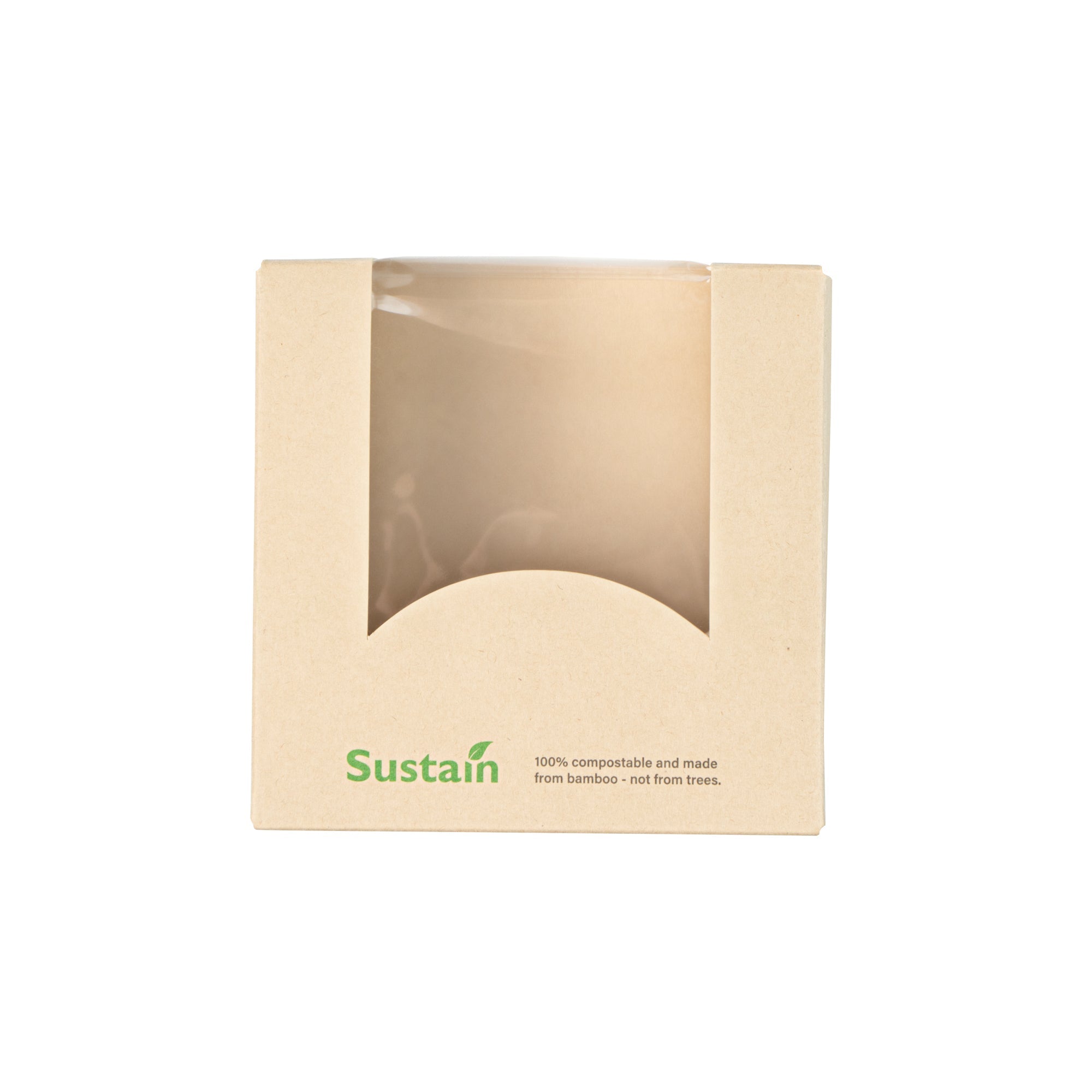 Sustain 11 oz Bamboo Paper Small Take Out Container - with PLA Lining and Window, Compostable - 4" x 4" x 1 1/2" - 50 count box