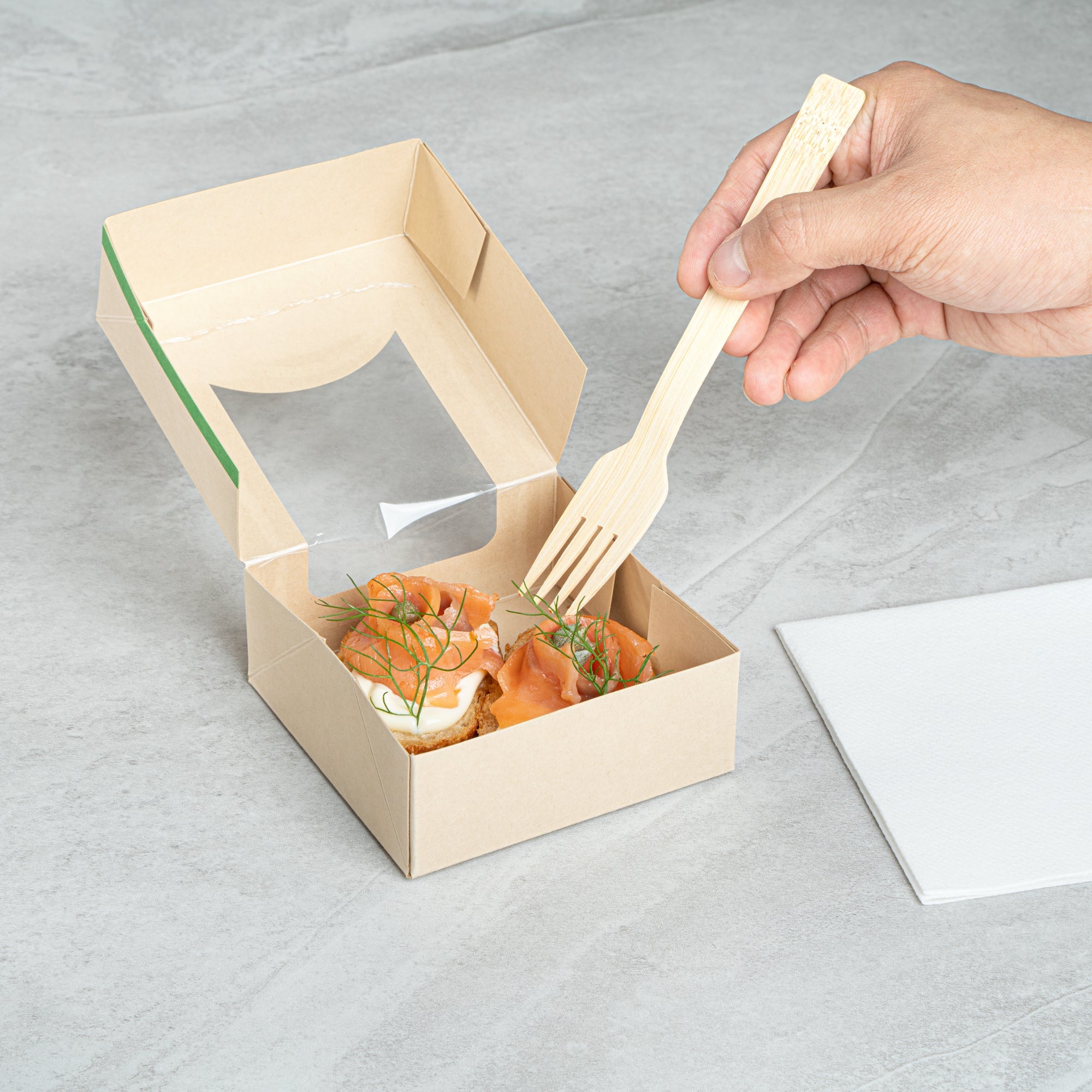 Sustain 11 oz Bamboo Paper Small Take Out Container - with PLA Lining and Window, Compostable - 4" x 4" x 1 1/2" - 50 count box