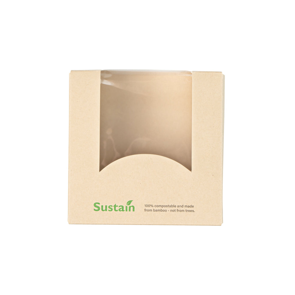 Sustain 11 oz Bamboo Paper Small Take Out Container - with PLA Lining and Window, Compostable - 4" x 4" x 1 1/2" - 200 count box