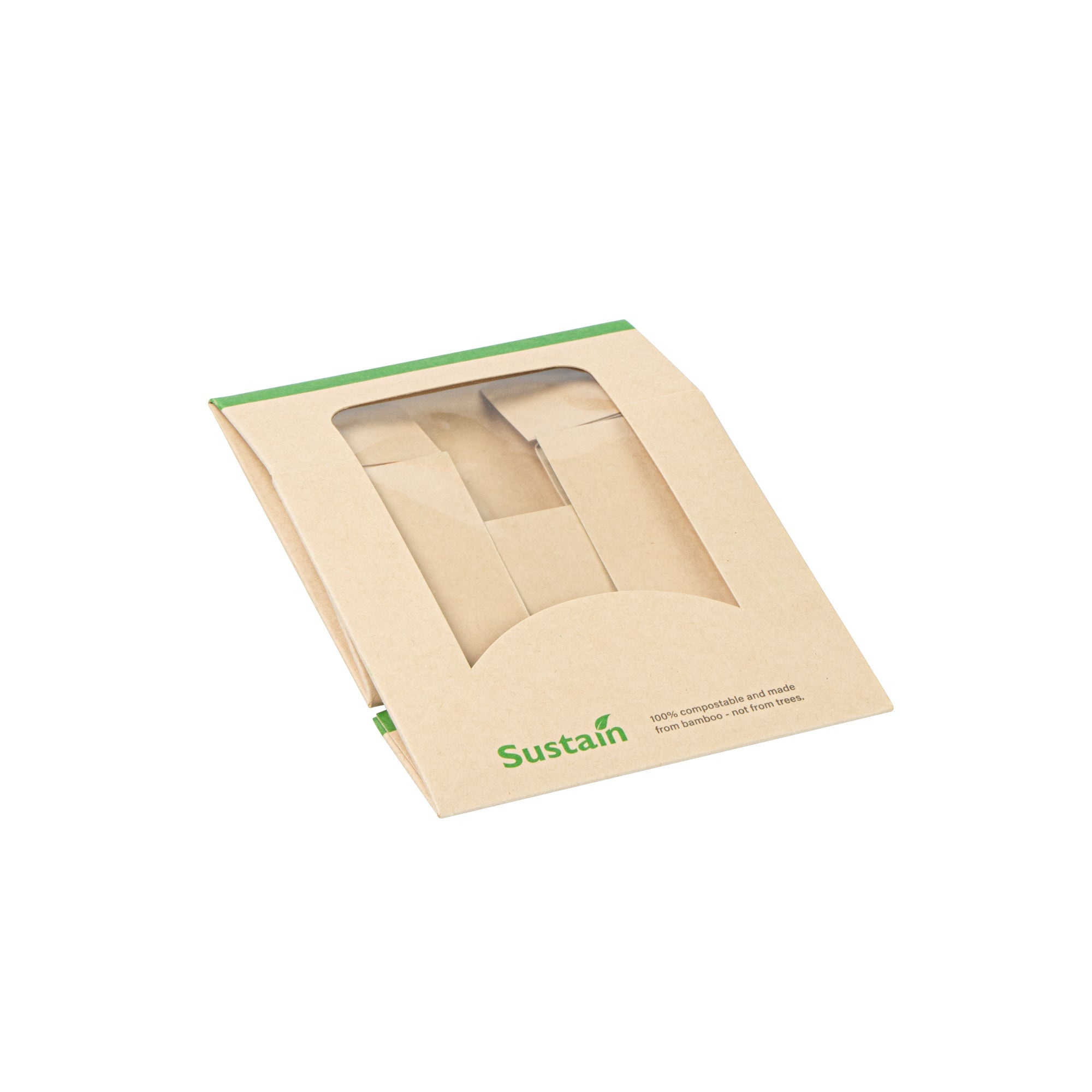 Sustain 11 oz Bamboo Paper Small Take Out Container - with PLA Lining and Window, Compostable - 4" x 4" x 1 1/2" - 200 count box