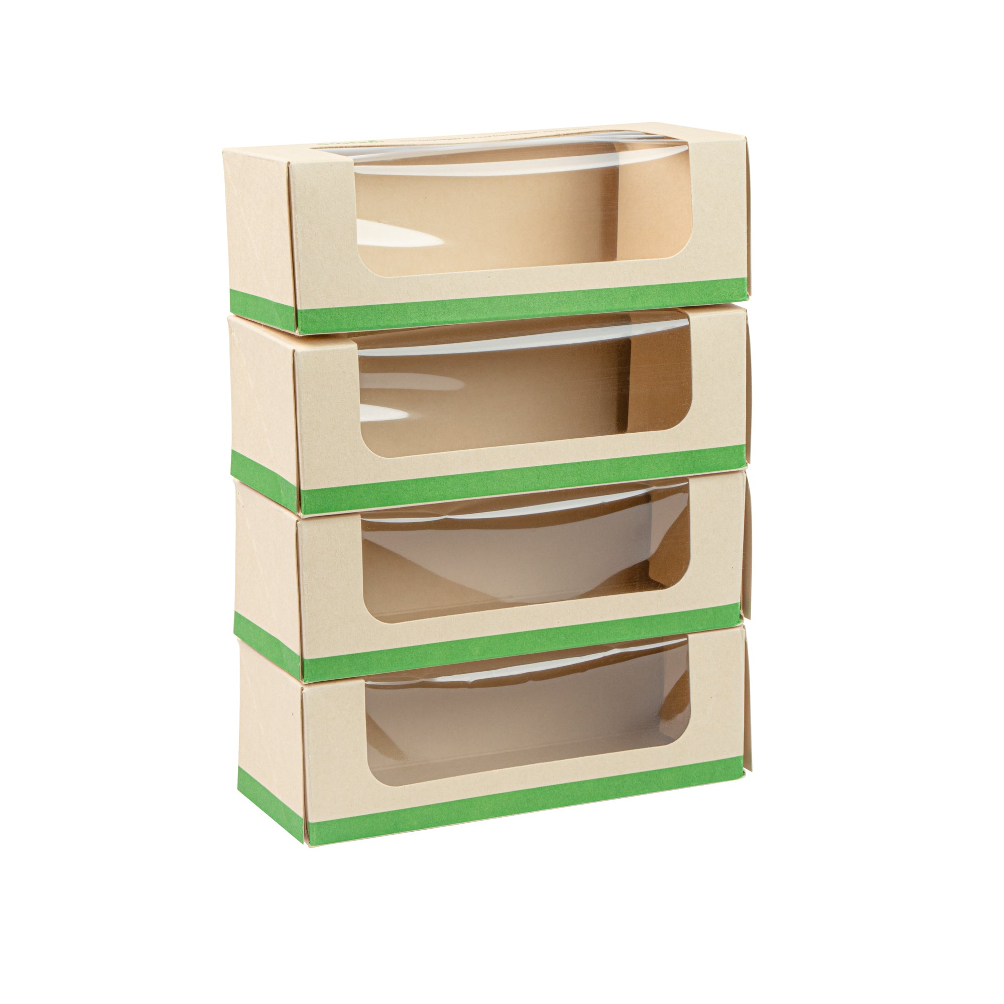 Sustain 13 oz Bamboo Paper Small Take Out Container - with PLA Lining and Window, Compostable - 6" x 2 1/2" x 2" - 50 count box