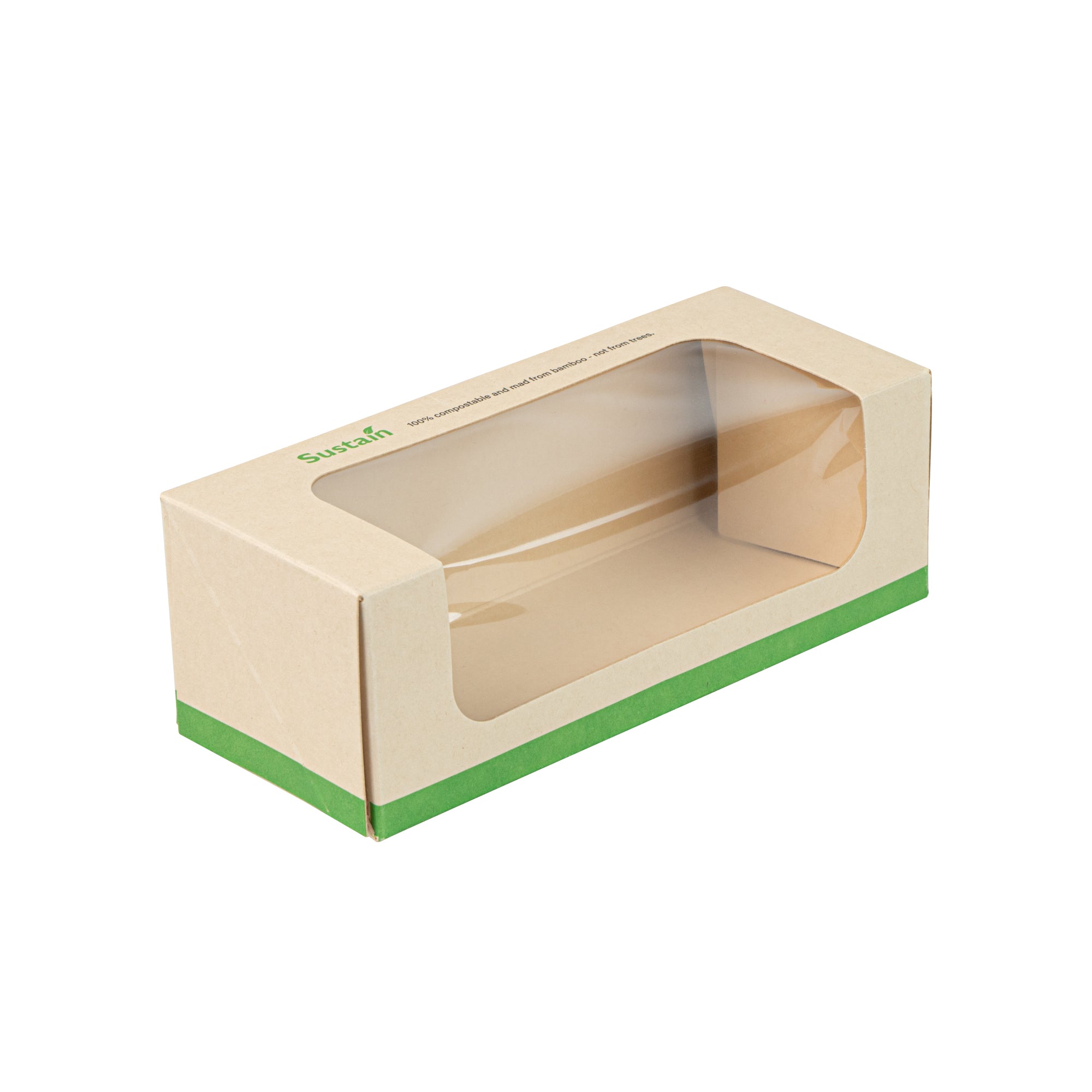 Sustain 13 oz Bamboo Paper Small Take Out Container - with PLA Lining and Window, Compostable - 6" x 2 1/2" x 2" - 50 count box