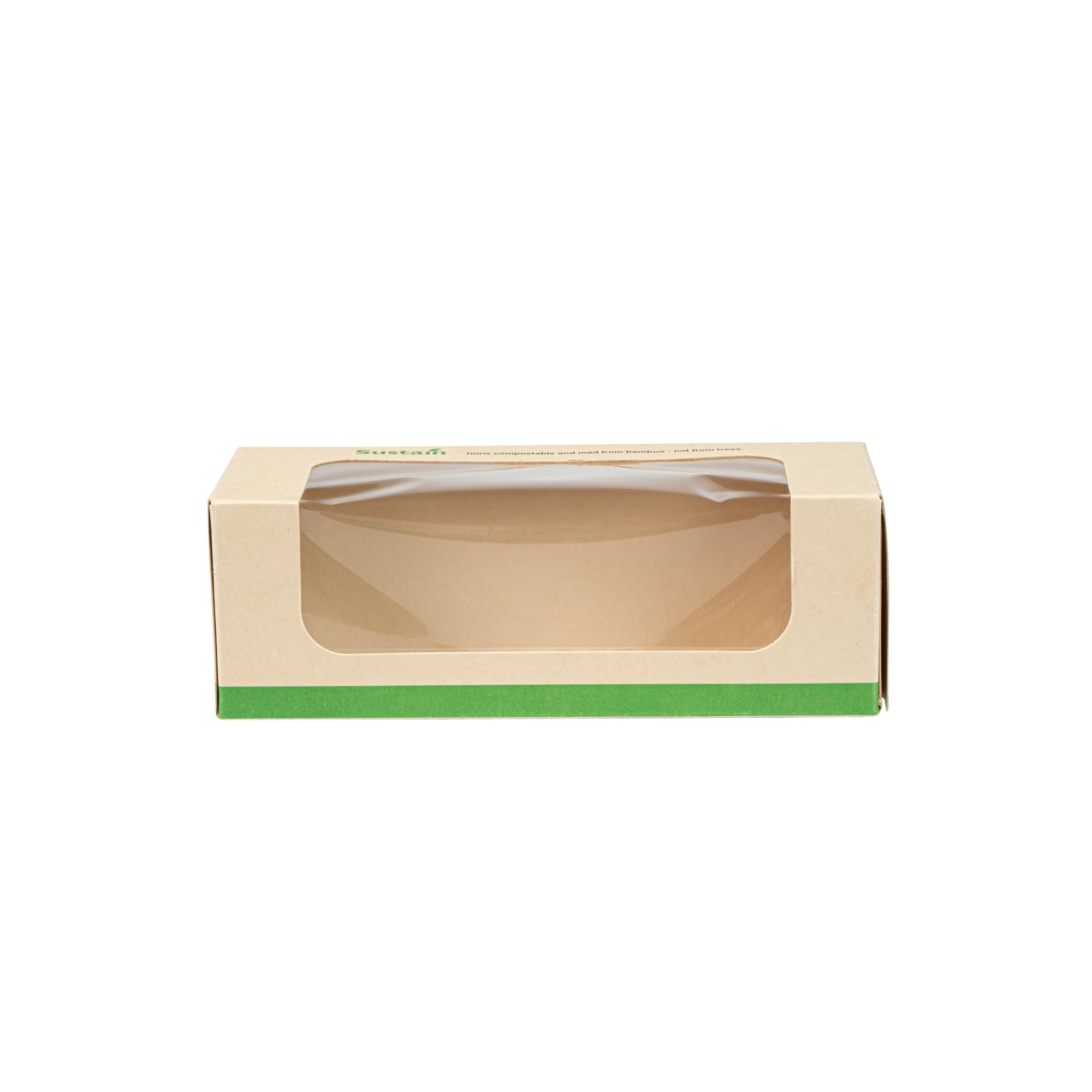 Sustain 13 oz Bamboo Paper Small Take Out Container - with PLA Lining and Window, Compostable - 6" x 2 1/2" x 2" - 50 count box
