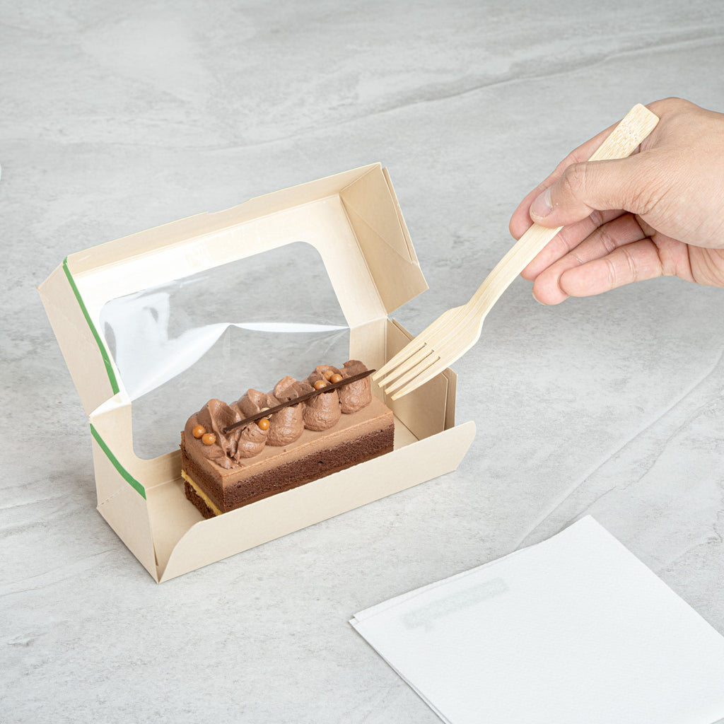 Sustain 13 oz Bamboo Paper Small Take Out Container - with PLA Lining and Window, Compostable - 6" x 2 1/2" x 2" - 50 count box