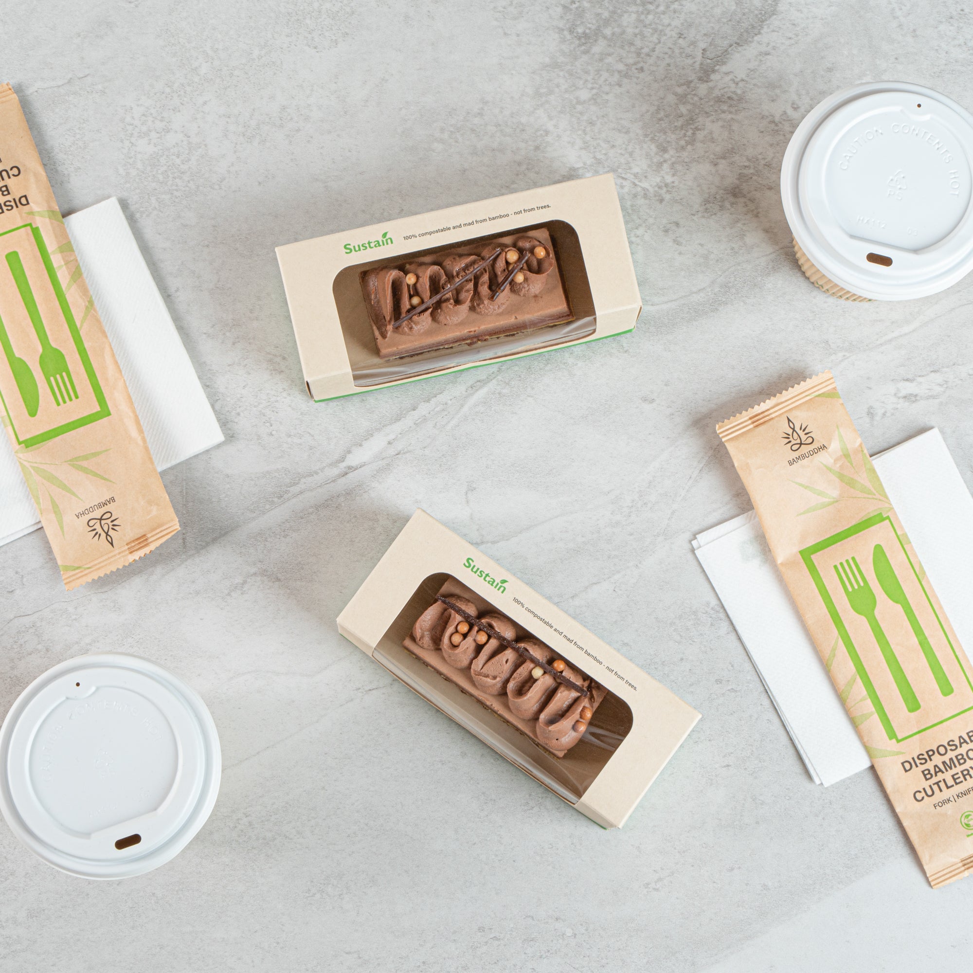 Sustain 13 oz Bamboo Paper Small Take Out Container - with PLA Lining and Window, Compostable - 6" x 2 1/2" x 2" - 50 count box