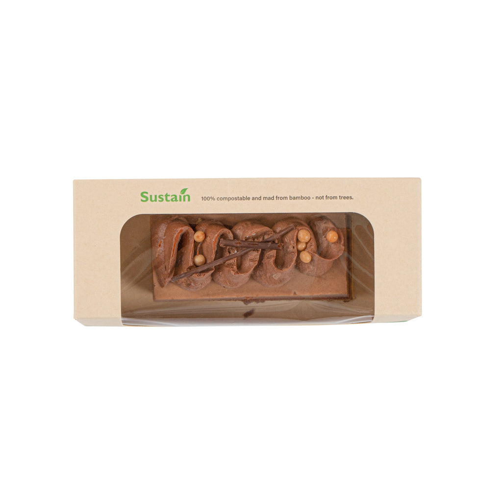 Sustain 13 oz Bamboo Paper Small Take Out Container - with PLA Lining and Window, Compostable - 6" x 2 1/2" x 2" - 200 count box
