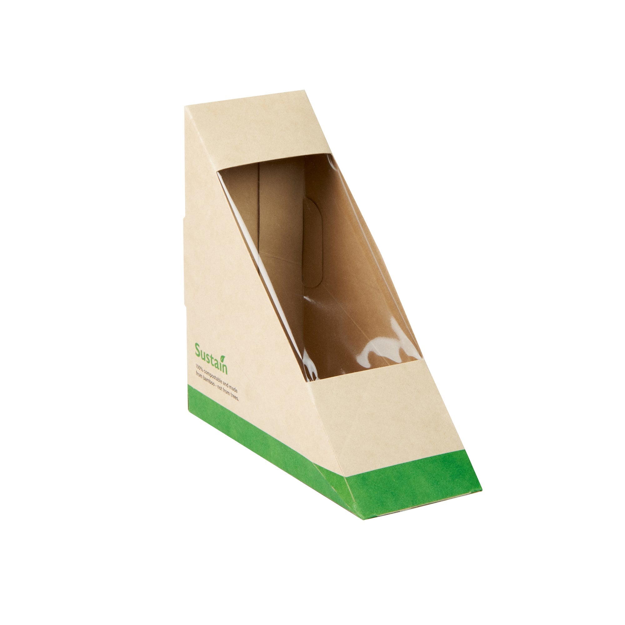 Sustain Bamboo Paper Small Sandwich Box - with PLA Lining and Window, Compostable - 4 3/4" x 4 3/4" x 2" - 50 count box