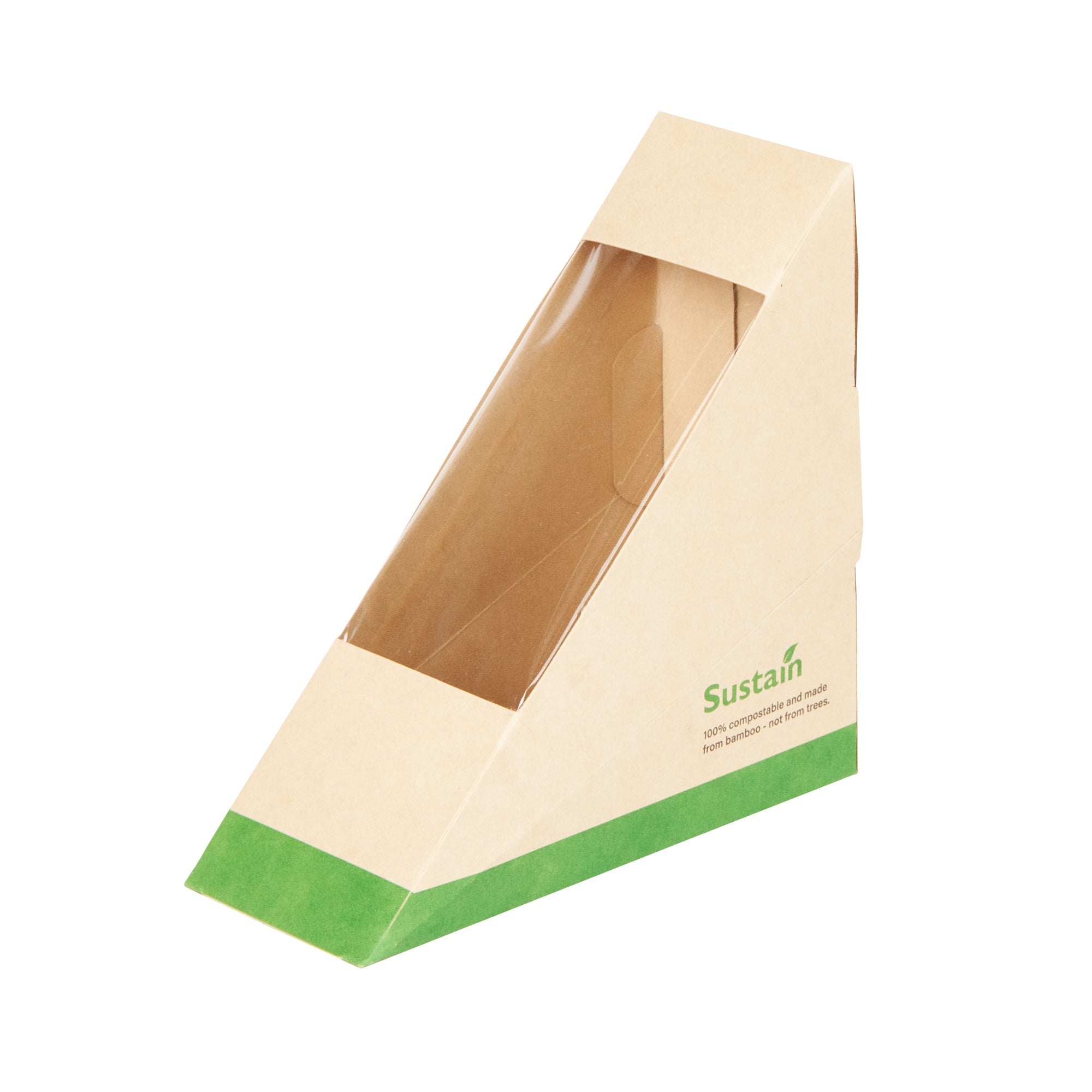 Sustain Bamboo Paper Small Sandwich Box - with PLA Lining and Window, Compostable - 4 3/4" x 4 3/4" x 2" - 50 count box