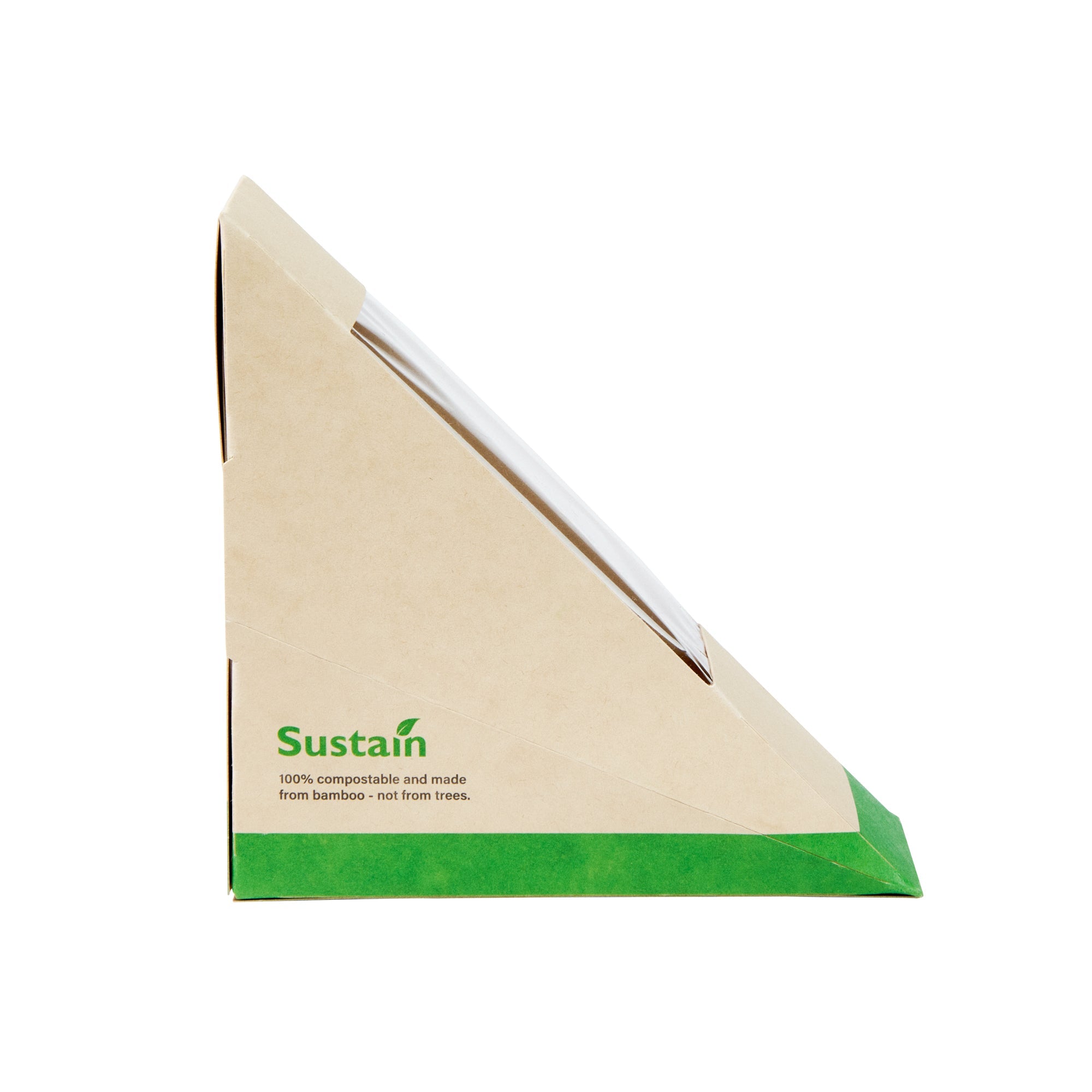 Sustain Bamboo Paper Small Sandwich Box - with PLA Lining and Window, Compostable - 4 3/4" x 4 3/4" x 2" - 200 count box