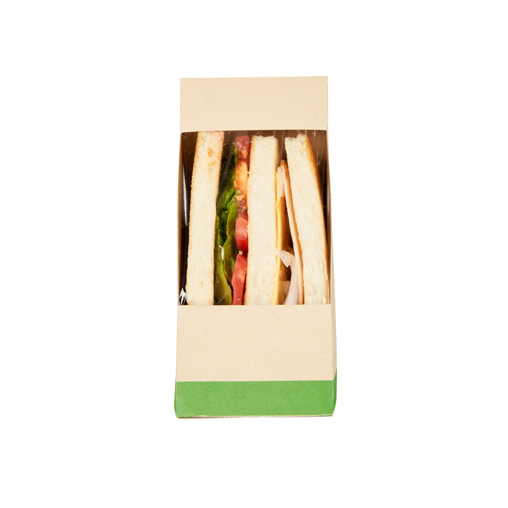 Sustain Bamboo Paper Medium Sandwich Box - with PLA Lining and Window, Compostable - 4 3/4" x 4 3/4" x 2 3/4" - 25 count box