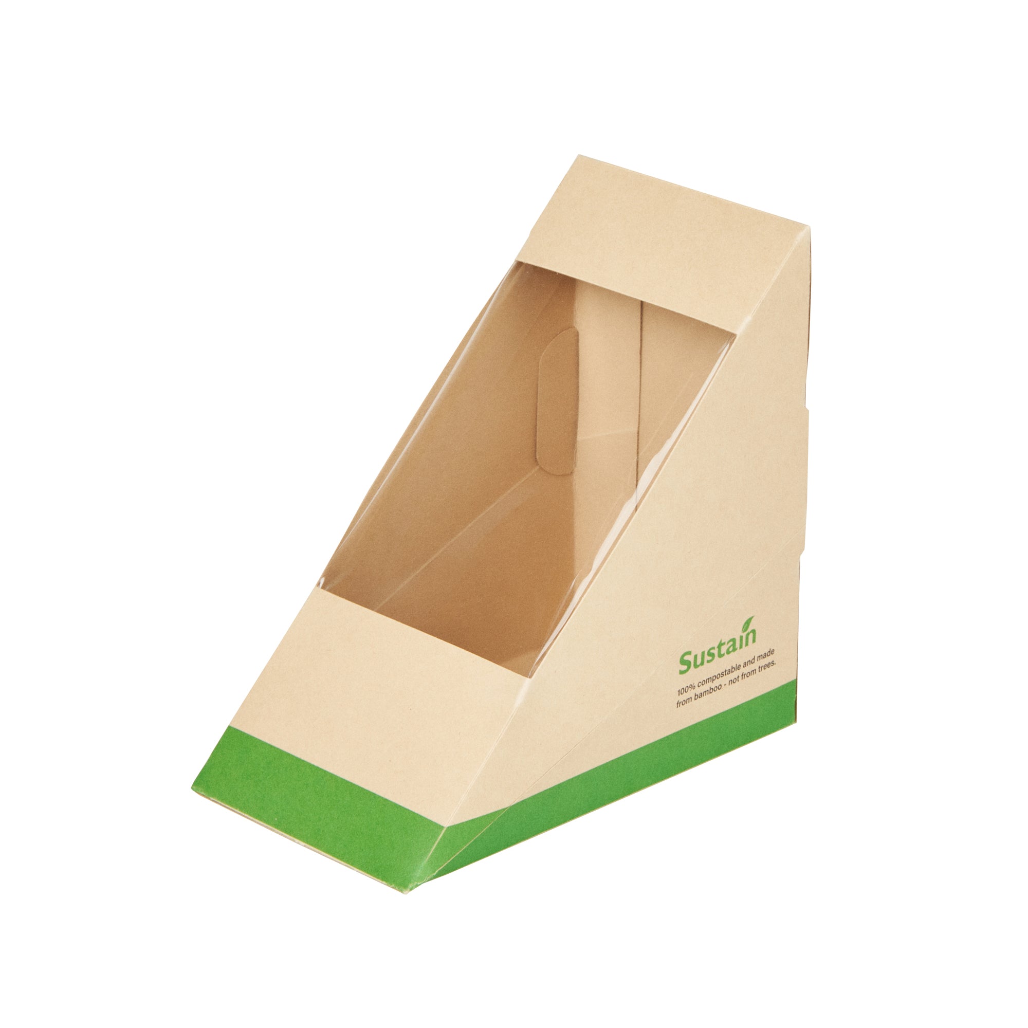 Sustain Bamboo Paper Medium Sandwich Box - with PLA Lining and Window, Compostable - 4 3/4" x 4 3/4" x 2 3/4" - 25 count box