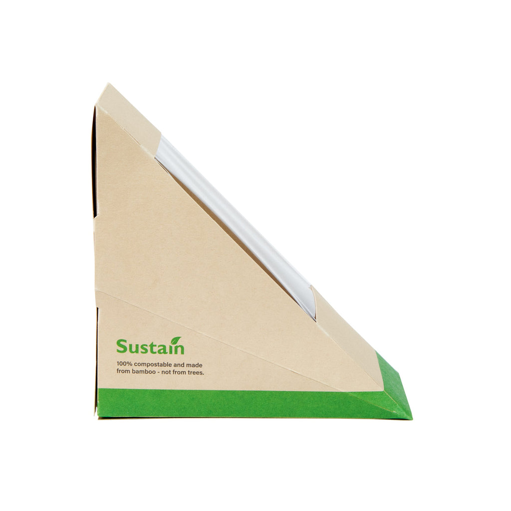 Sustain Bamboo Paper Medium Sandwich Box - with PLA Lining and Window, Compostable - 4 3/4" x 4 3/4" x 2 3/4" - 200 count box