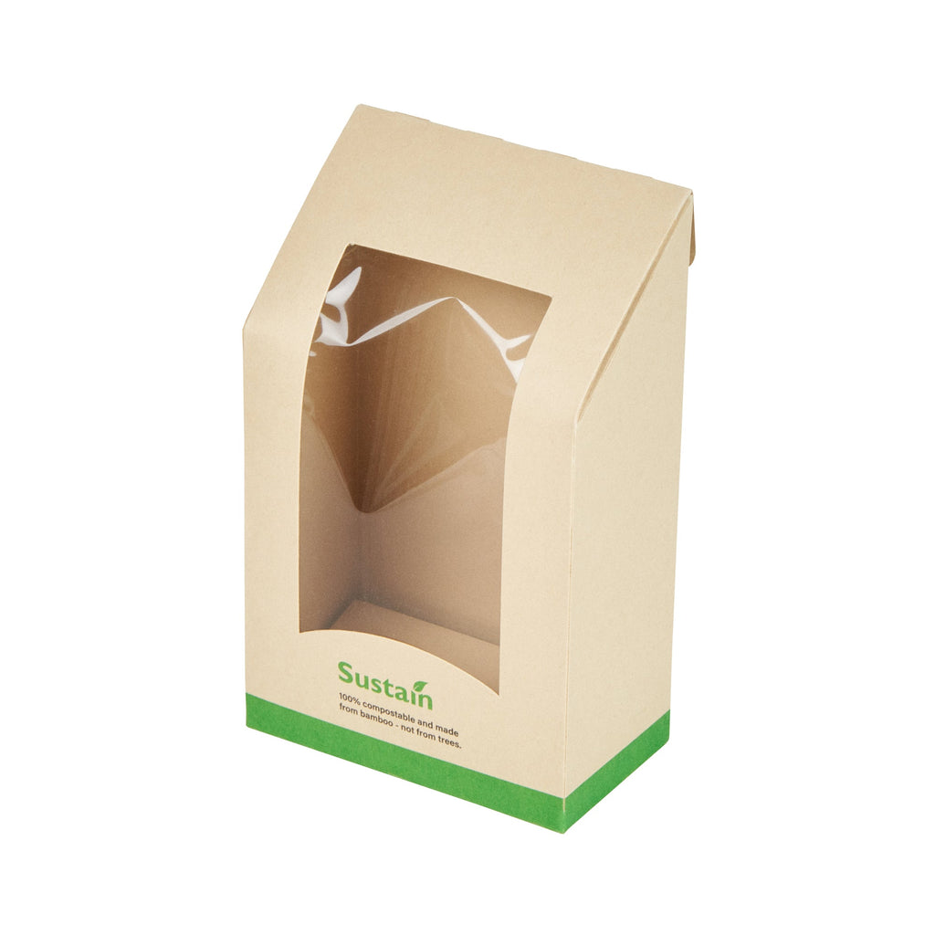 Sustain Bamboo Paper Sandwich / Wrap Take Out Container - with PLA Lining and Window, Compostable - 6" x 3 3/4" x 2" - 50 count box