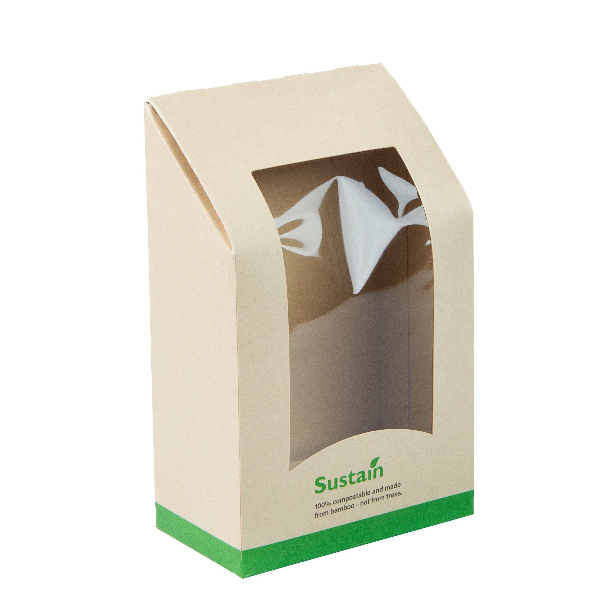 Sustain Bamboo Paper Sandwich / Wrap Take Out Container - with PLA Lining and Window, Compostable - 6" x 3 3/4" x 2" - 200 count box