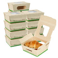 Sustain 12 oz Bamboo Paper Mini Bio Take Out Container - with PLA Lining and Windows, Compostable - 4 1/4" x 3 3/4" x 1 3/4" - 50 count box