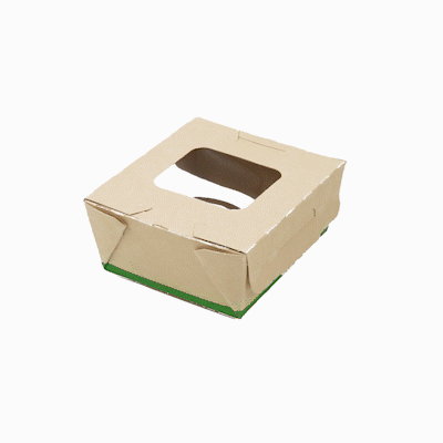 Sustain 12 oz Bamboo Paper Mini Bio Take Out Container - with PLA Lining and Windows, Compostable - 4 1/4" x 3 3/4" x 1 3/4" - 50 count box