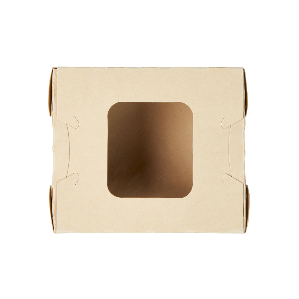 Sustain 12 oz Bamboo Paper Mini Bio Take Out Container - with PLA Lining and Windows, Compostable - 4 1/4" x 3 3/4" x 1 3/4" - 50 count box