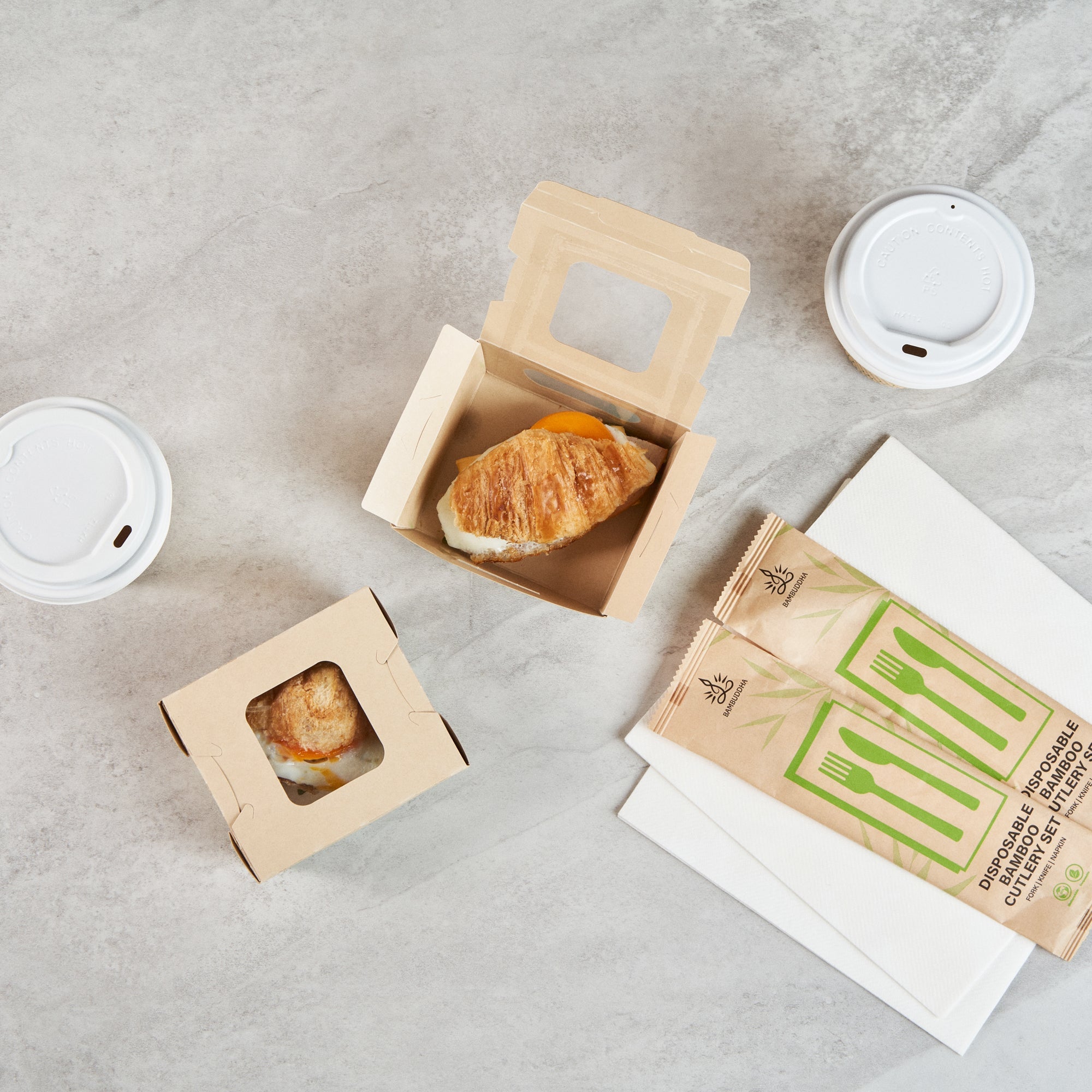 Sustain 12 oz Bamboo Paper Mini Bio Take Out Container - with PLA Lining and Windows, Compostable - 4 1/4" x 3 3/4" x 1 3/4" - 50 count box