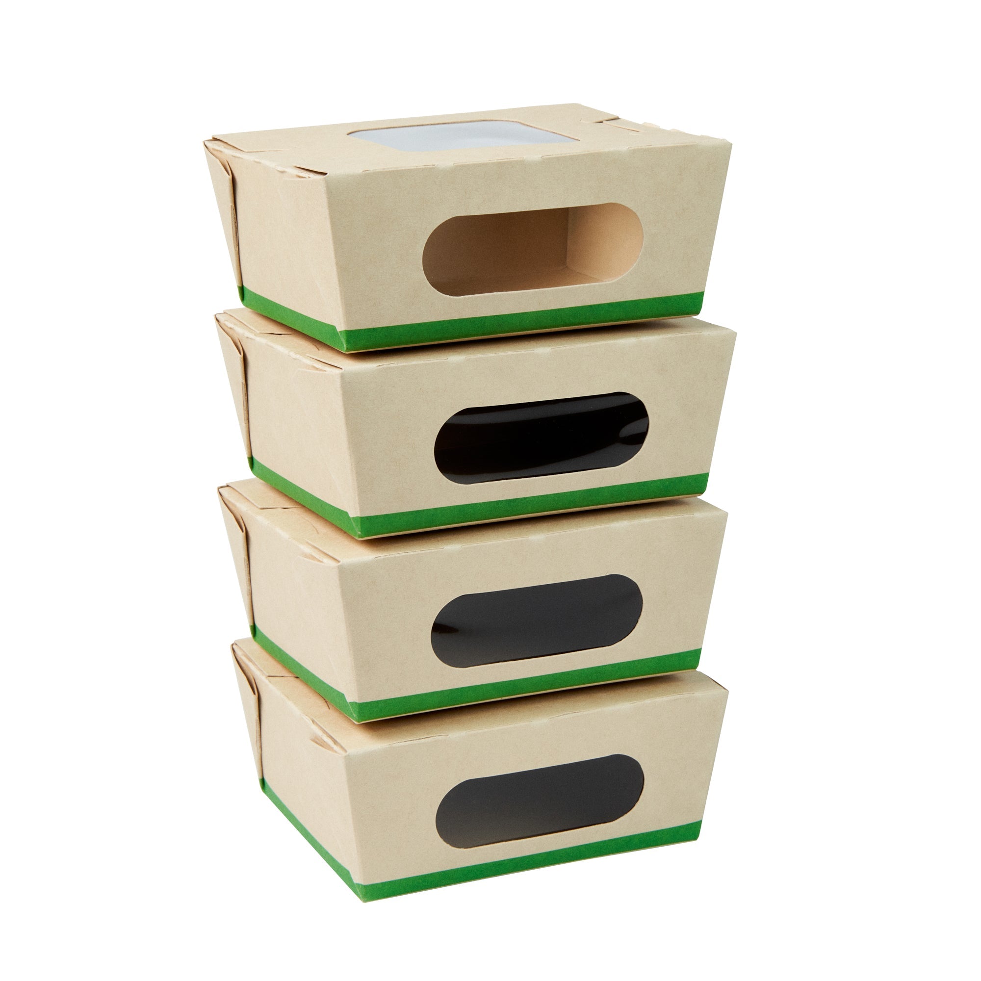 Sustain 12 oz Bamboo Paper Mini Bio Take Out Container - with PLA Lining and Windows, Compostable - 4 1/4" x 3 3/4" x 1 3/4" - 200 count box