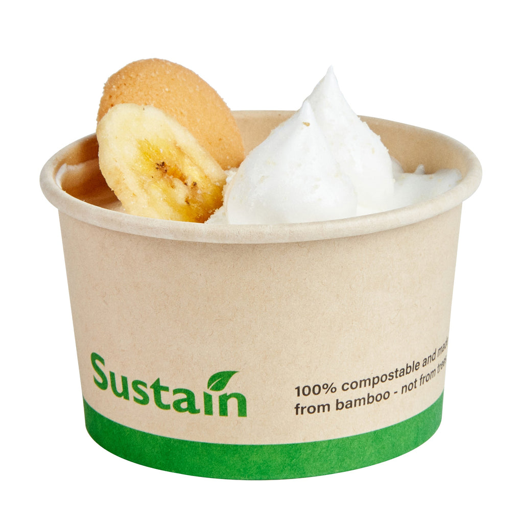 Sustain 3 oz Round Bamboo Paper To Go Cup - with PLA Lining, Compostable - 3" x 3" x 1 3/4" - 50 count box