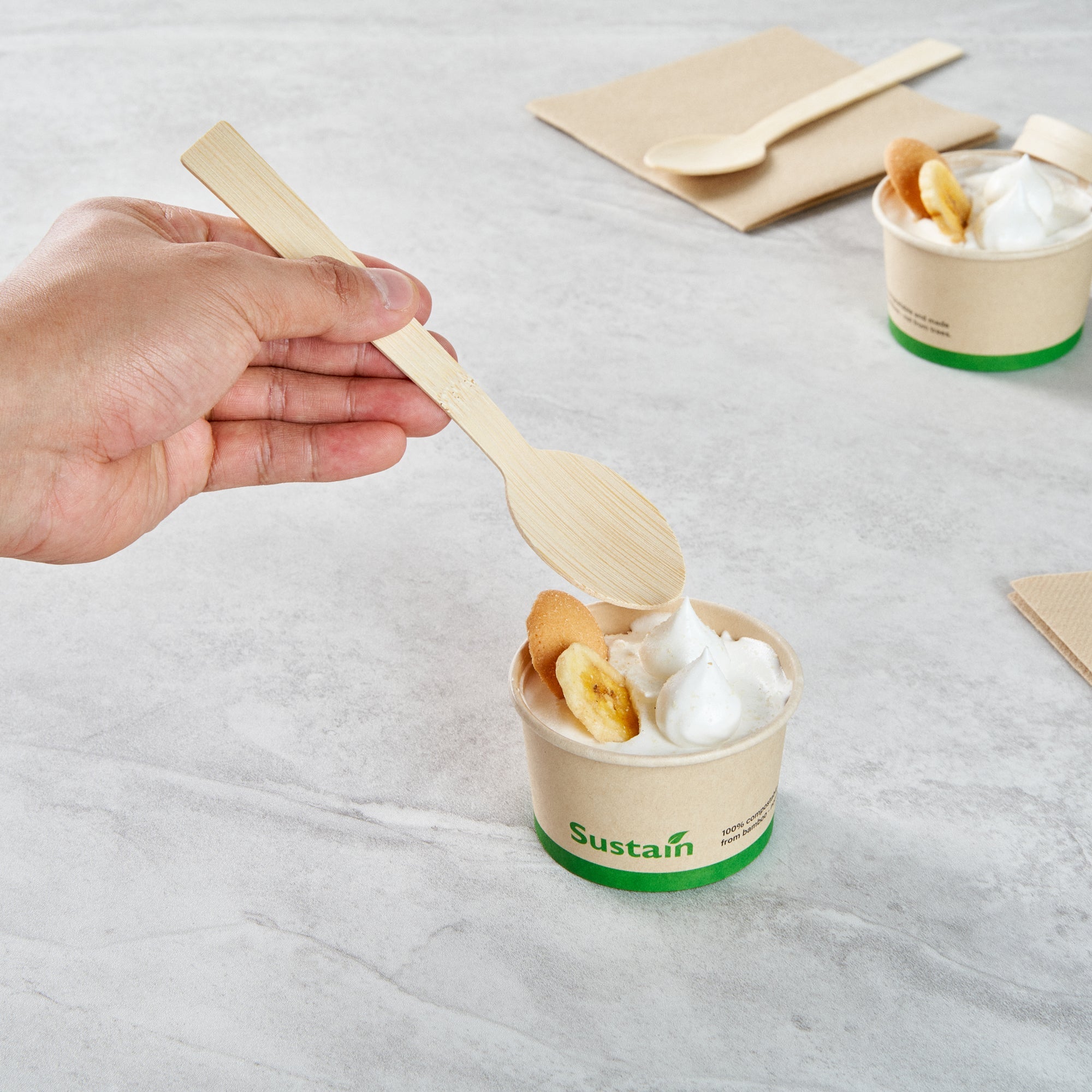 Sustain 3 oz Round Bamboo Paper To Go Cup - with PLA Lining, Compostable - 3" x 3" x 1 3/4" - 50 count box