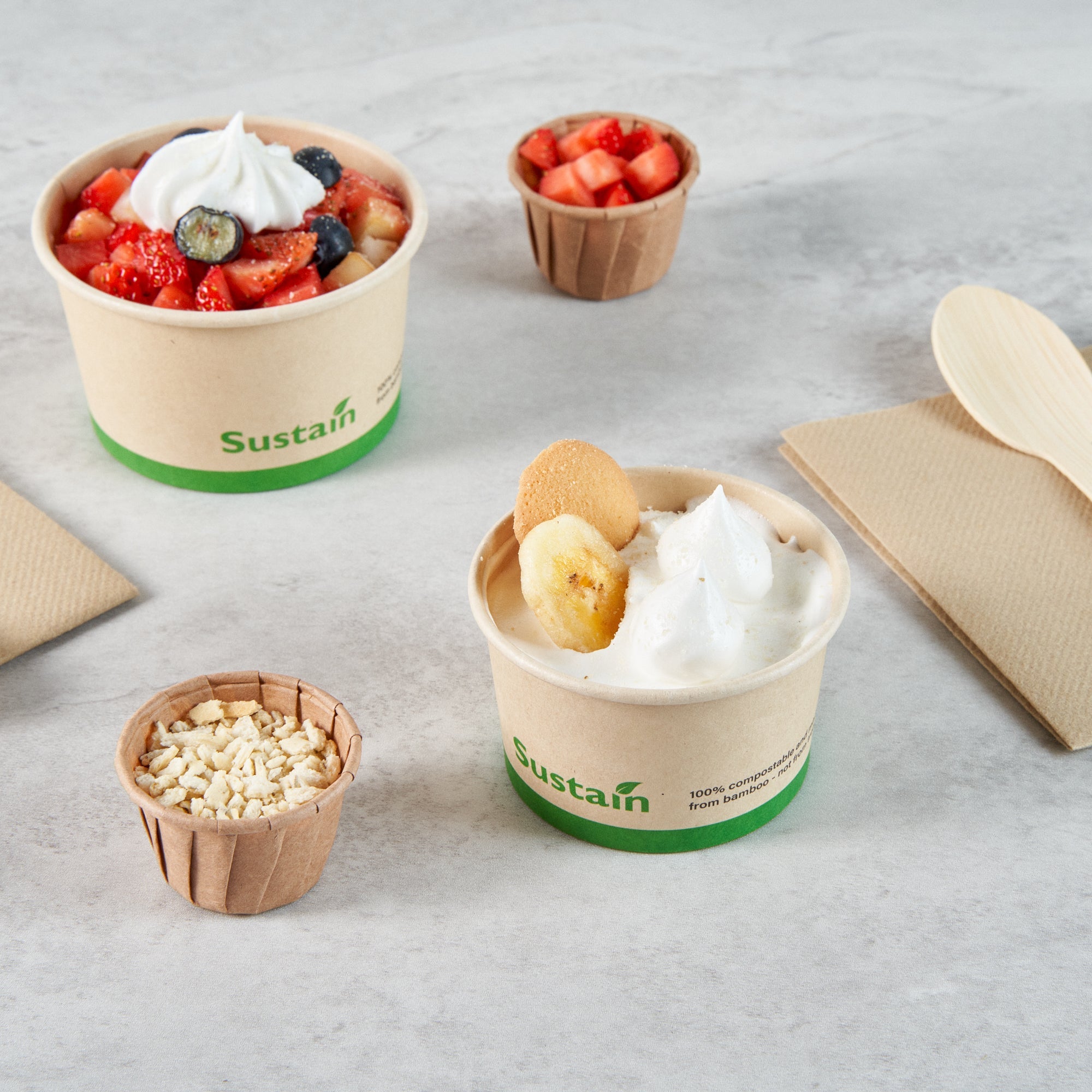 Sustain 3 oz Round Bamboo Paper To Go Cup - with PLA Lining, Compostable - 3" x 3" x 1 3/4" - 50 count box