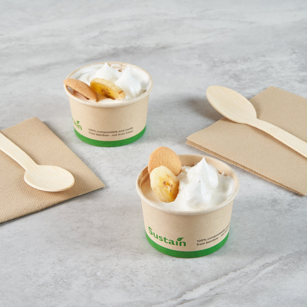Sustain 3 oz Round Bamboo Paper To Go Cup - with PLA Lining, Compostable - 3" x 3" x 1 3/4" - 50 count box