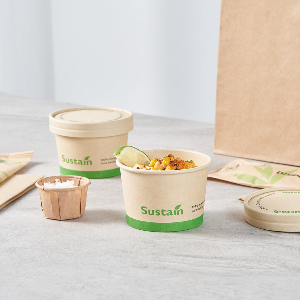 Sustain 4 oz Round Bamboo Paper To Go Cup - with PLA Lining, Compostable - 3" x 3" x 2 1/2" - 50 count box