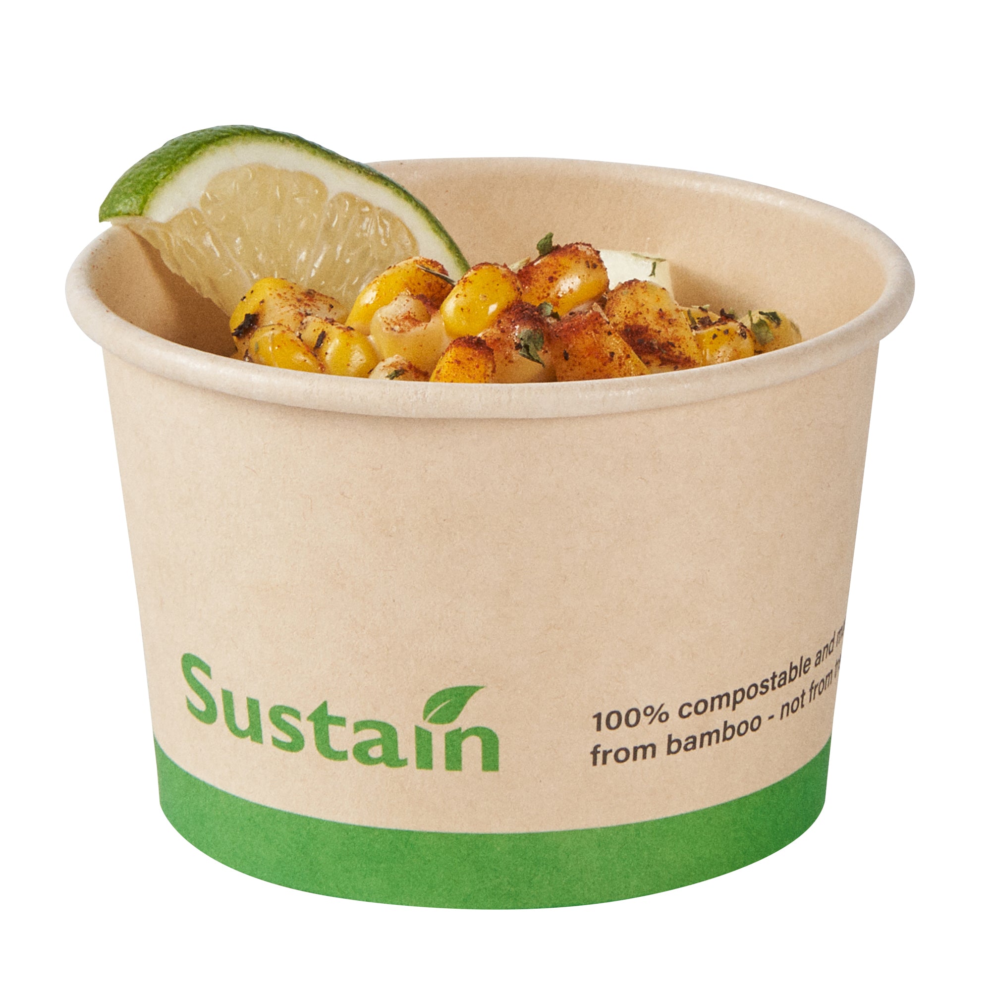 Sustain 4 oz Round Bamboo Paper To Go Cup - with PLA Lining, Compostable - 3" x 3" x 2 1/2" - 200 count box