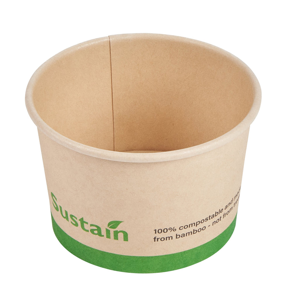 Sustain 4 oz Round Bamboo Paper To Go Cup - with PLA Lining, Compostable - 3" x 3" x 2 1/2" - 200 count box