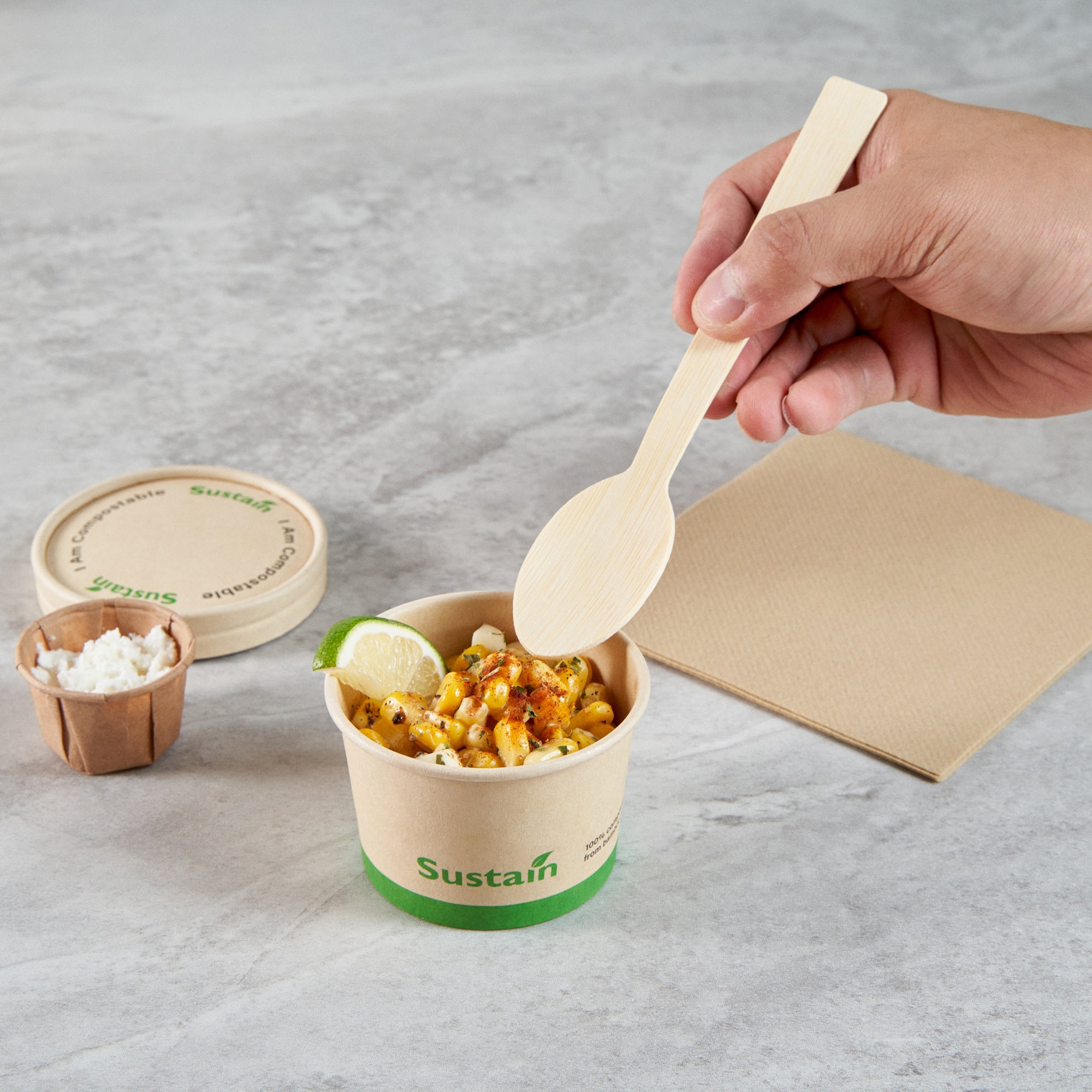 Sustain 4 oz Round Bamboo Paper To Go Cup - with PLA Lining, Compostable - 3" x 3" x 2 1/2" - 200 count box
