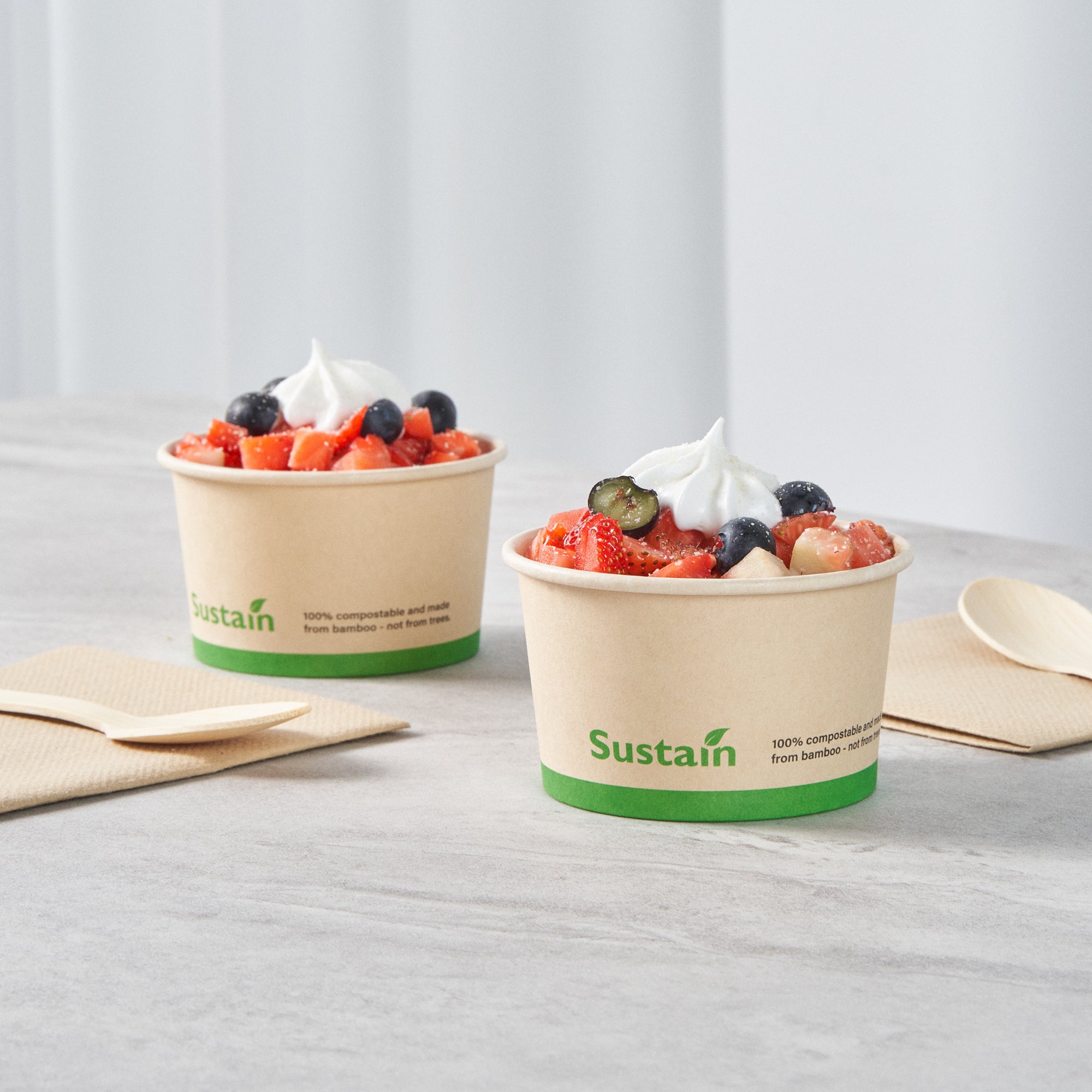 Sustain 5 oz Round Bamboo Paper To Go Cup - with PLA Lining, Compostable - 3 1/4" x 3 1/4" x 2" - 50 count box