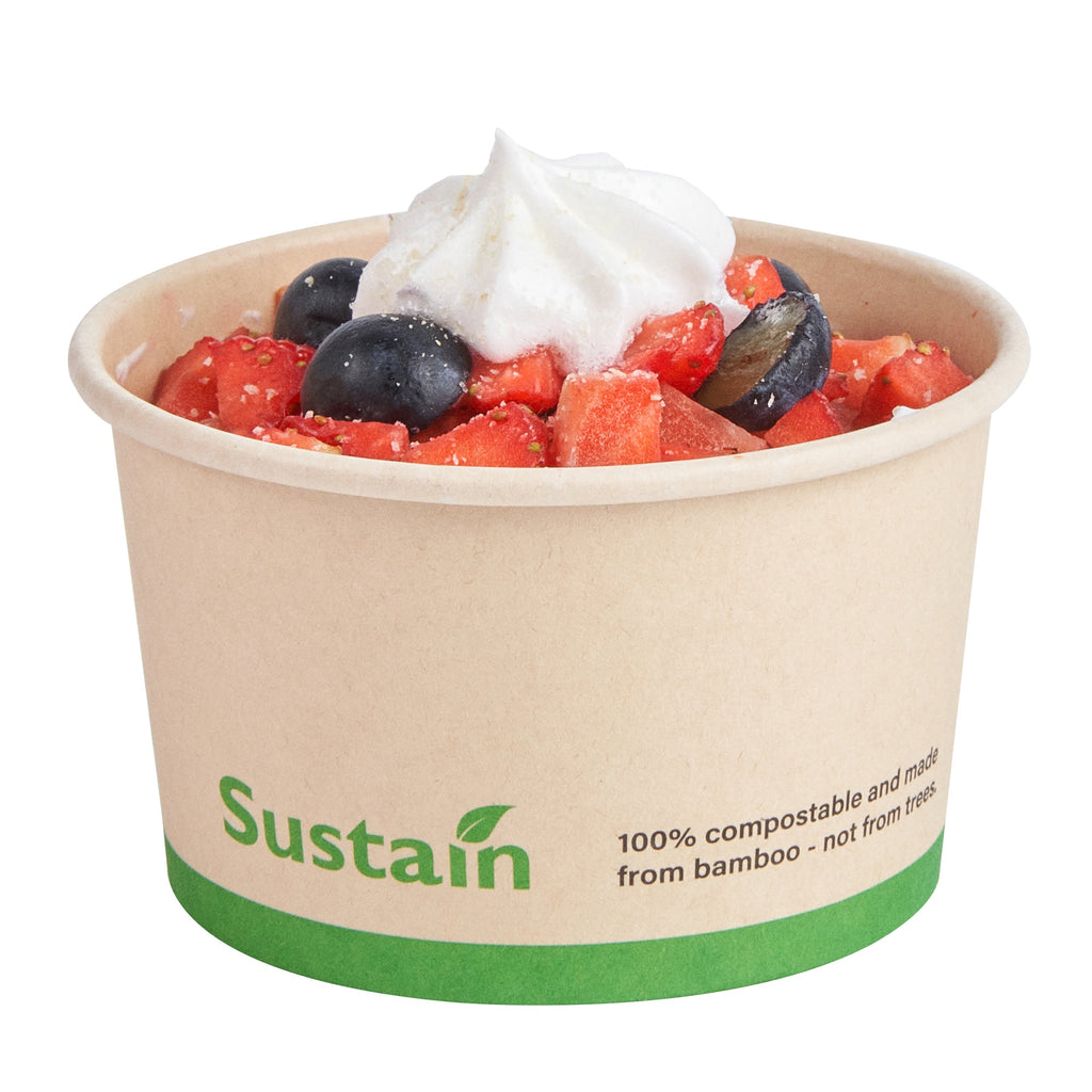 Sustain 5 oz Round Bamboo Paper To Go Cup - with PLA Lining, Compostable - 3 1/4" x 3 1/4" x 2" - 50 count box