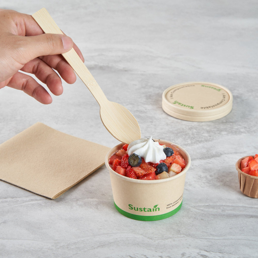 Sustain 5 oz Round Bamboo Paper To Go Cup - with PLA Lining, Compostable - 3 1/4" x 3 1/4" x 2" - 50 count box