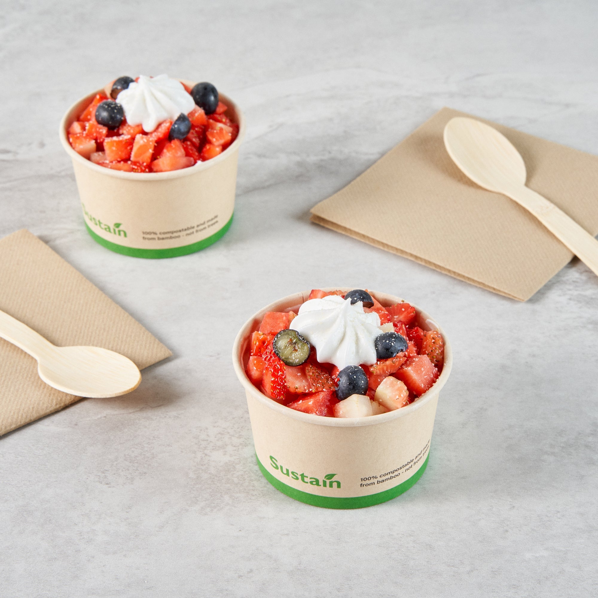 Sustain 5 oz Round Bamboo Paper To Go Cup - with PLA Lining, Compostable - 3 1/4" x 3 1/4" x 2" - 50 count box