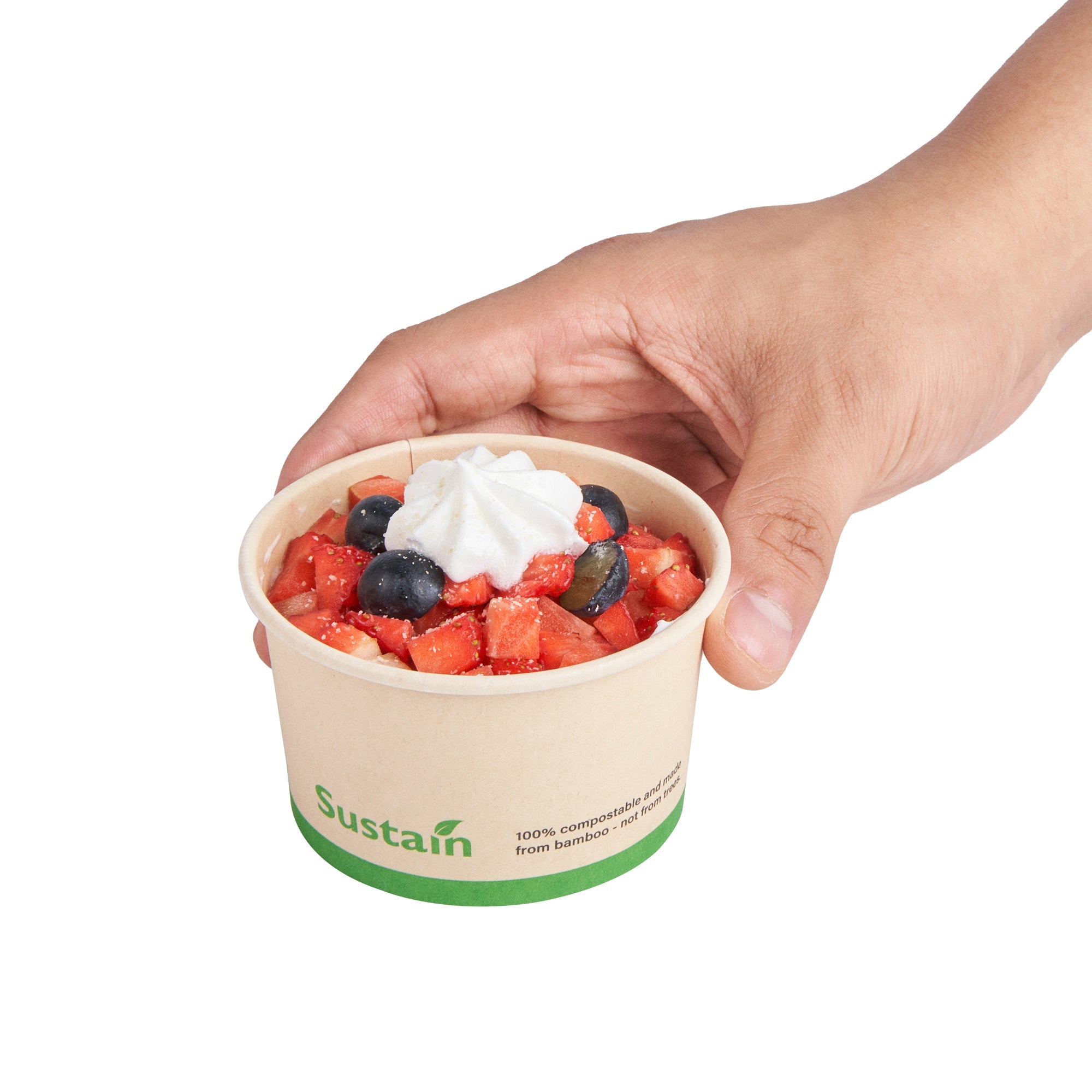 Sustain 5 oz Round Bamboo Paper To Go Cup - with PLA Lining, Compostable - 3 1/4" x 3 1/4" x 2" - 200 count box