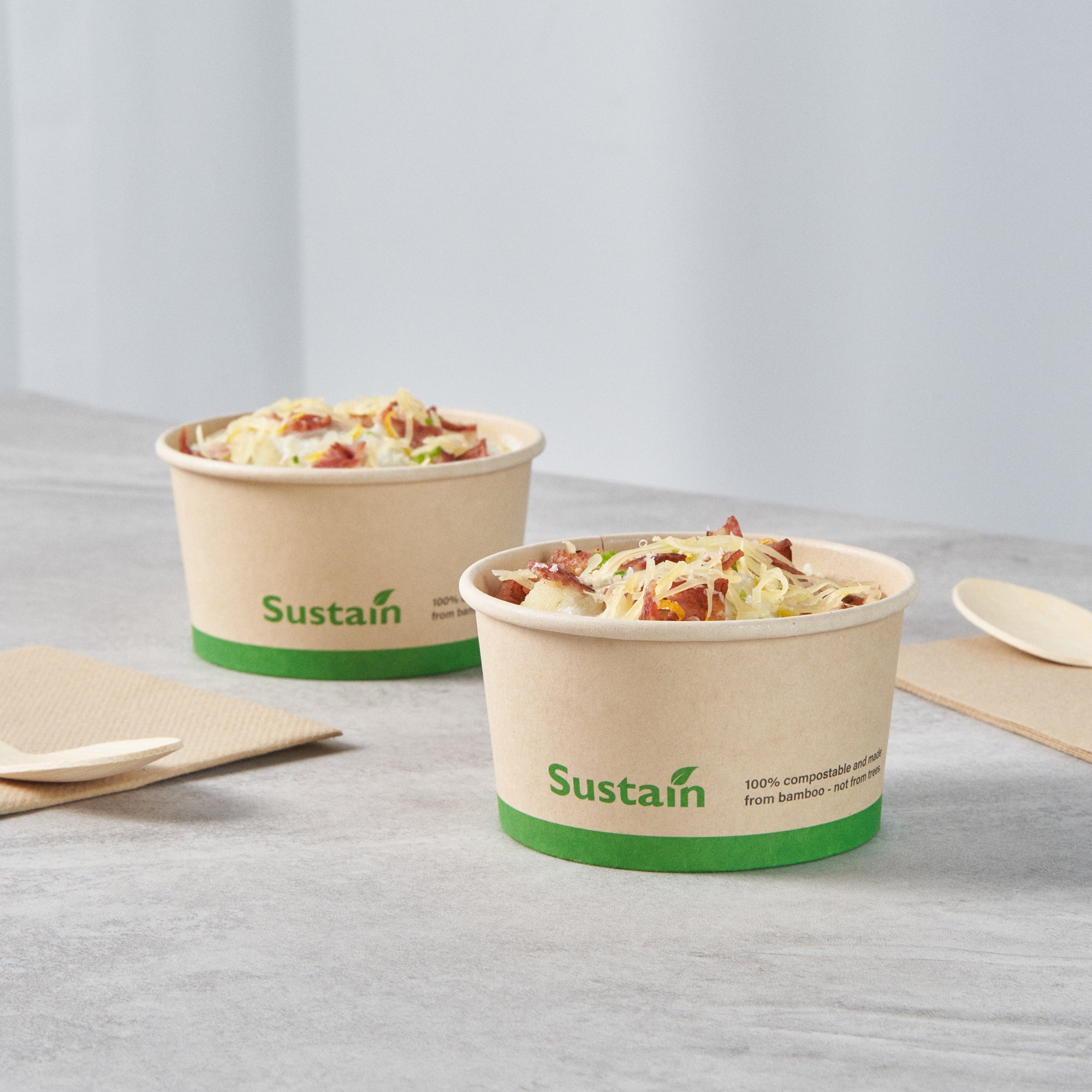 Sustain 8 oz Round Bamboo Paper To Go Cup - with PLA Lining, Compostable - 3 3/4" x 3 3/4" x 2 1/4" - 200 count box