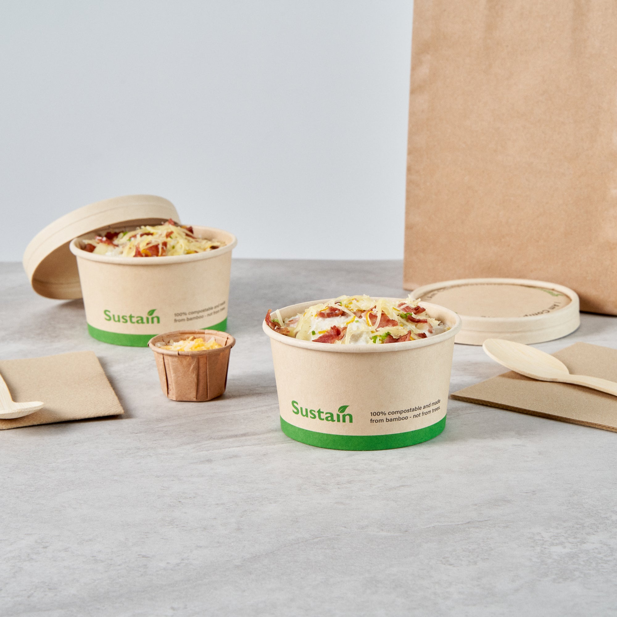Sustain 8 oz Round Bamboo Paper To Go Cup - with PLA Lining, Compostable - 3 3/4" x 3 3/4" x 2 1/4" - 50 count box