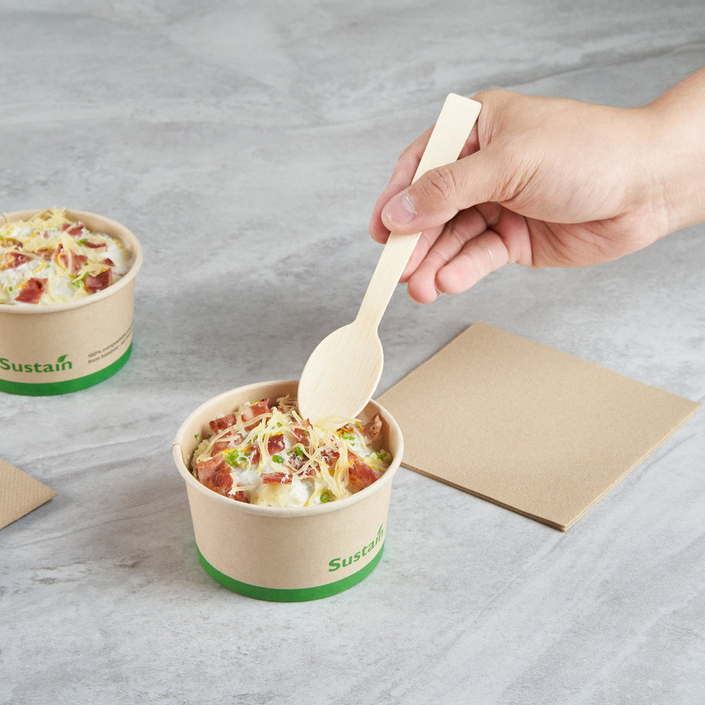 Sustain 8 oz Round Bamboo Paper To Go Cup - with PLA Lining, Compostable - 3 3/4" x 3 3/4" x 2 1/4" - 50 count box