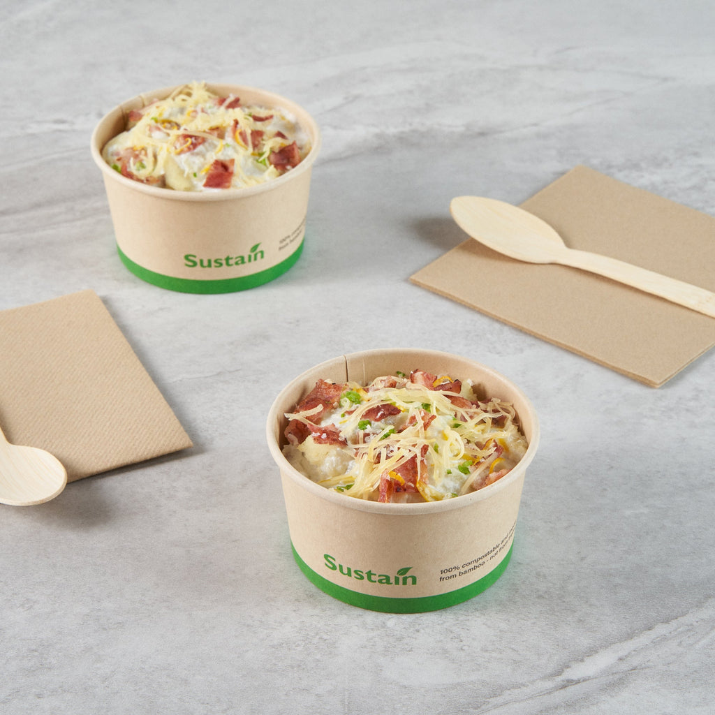 Sustain 8 oz Round Bamboo Paper To Go Cup - with PLA Lining, Compostable - 3 3/4" x 3 3/4" x 2 1/4" - 50 count box