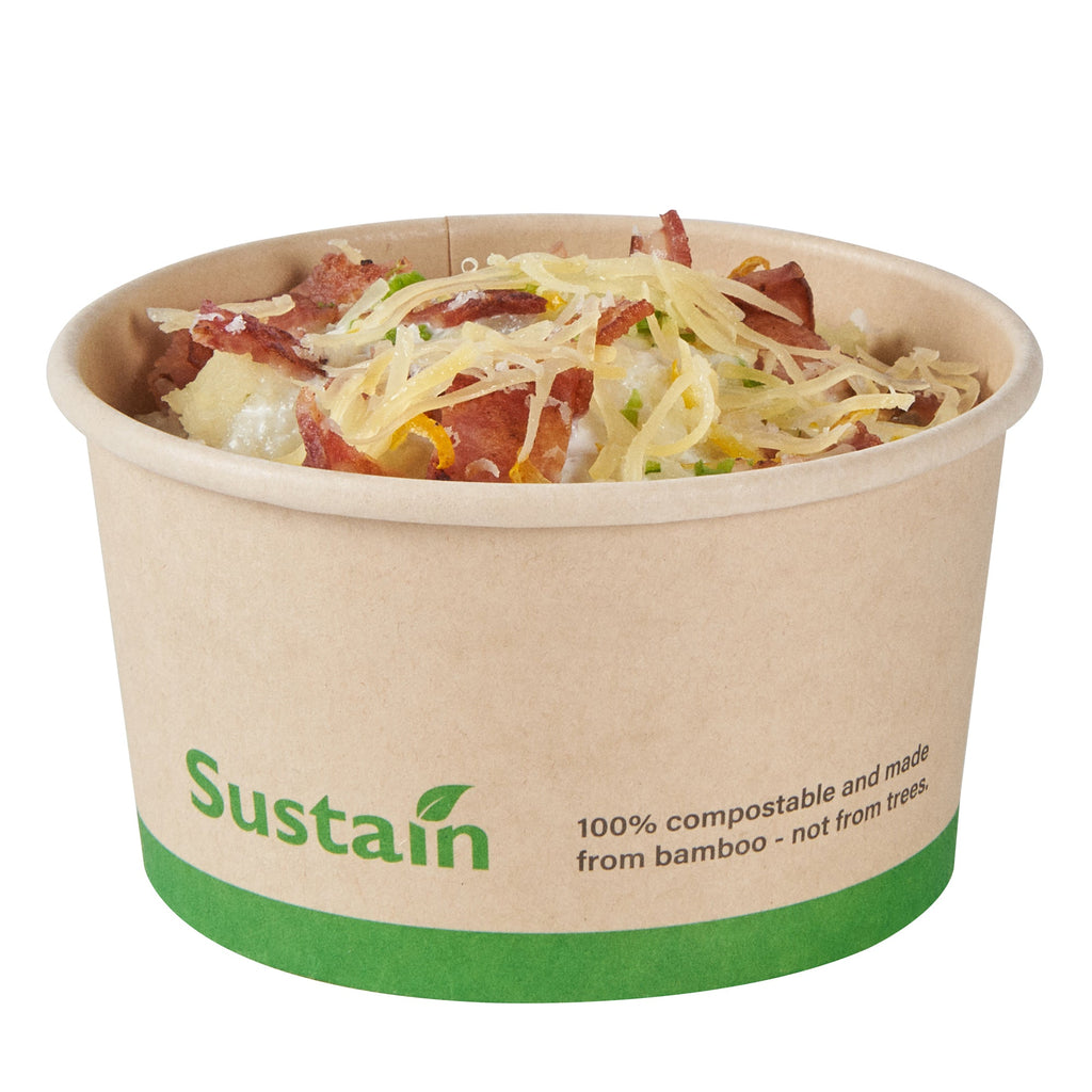Sustain 8 oz Round Bamboo Paper To Go Cup - with PLA Lining, Compostable - 3 3/4" x 3 3/4" x 2 1/4" - 200 count box