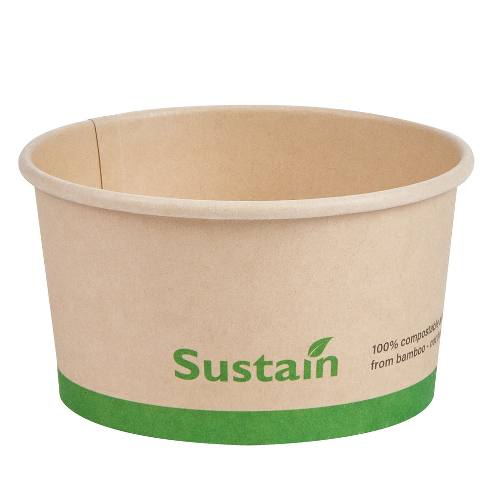 Sustain 8 oz Round Bamboo Paper To Go Cup - with PLA Lining, Compostable - 3 3/4" x 3 3/4" x 2 1/4" - 200 count box