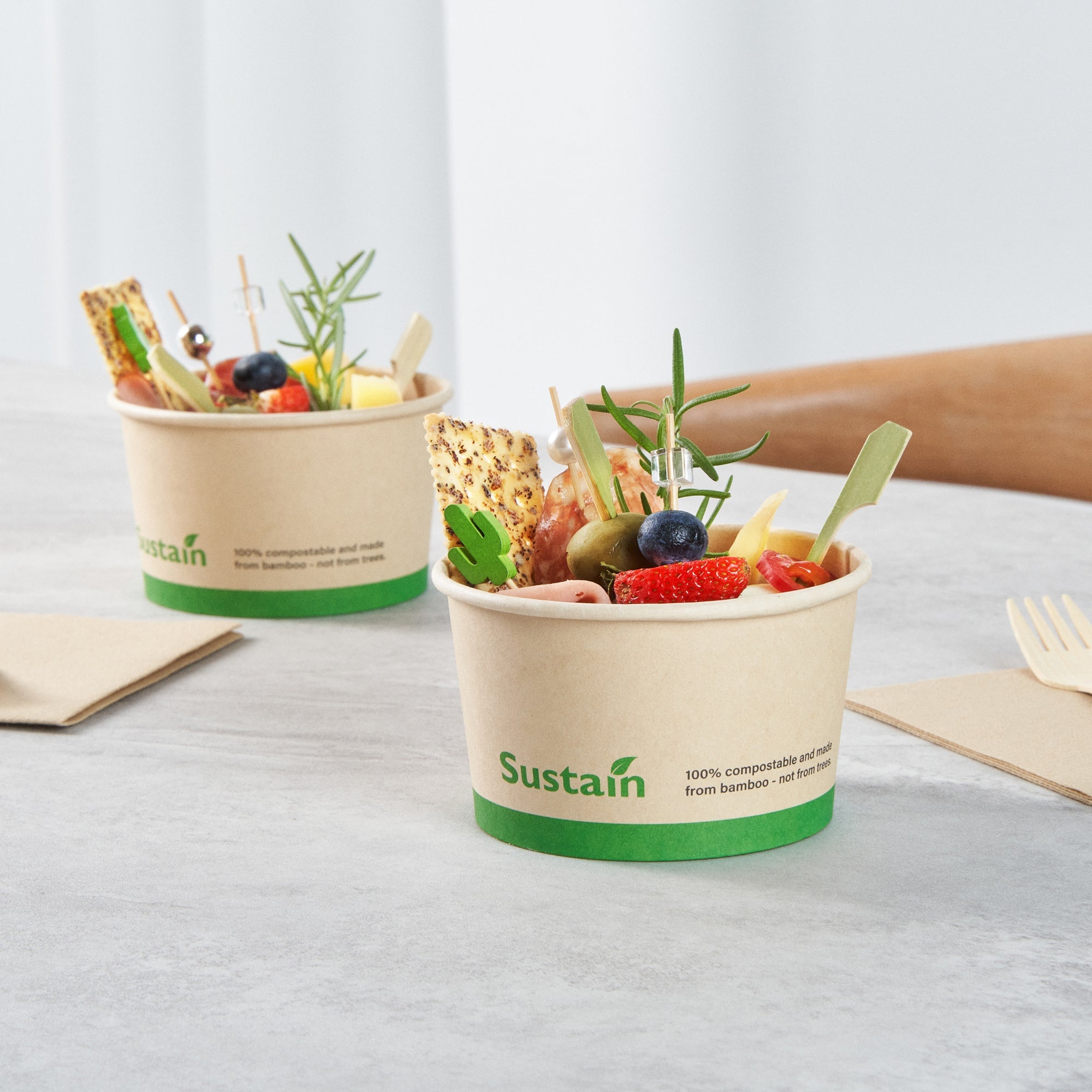 Sustain 12 oz Round Bamboo Paper To Go Cup - with PLA Lining, Compostable - 4" x 4" x 2 1/4" - 200 count box