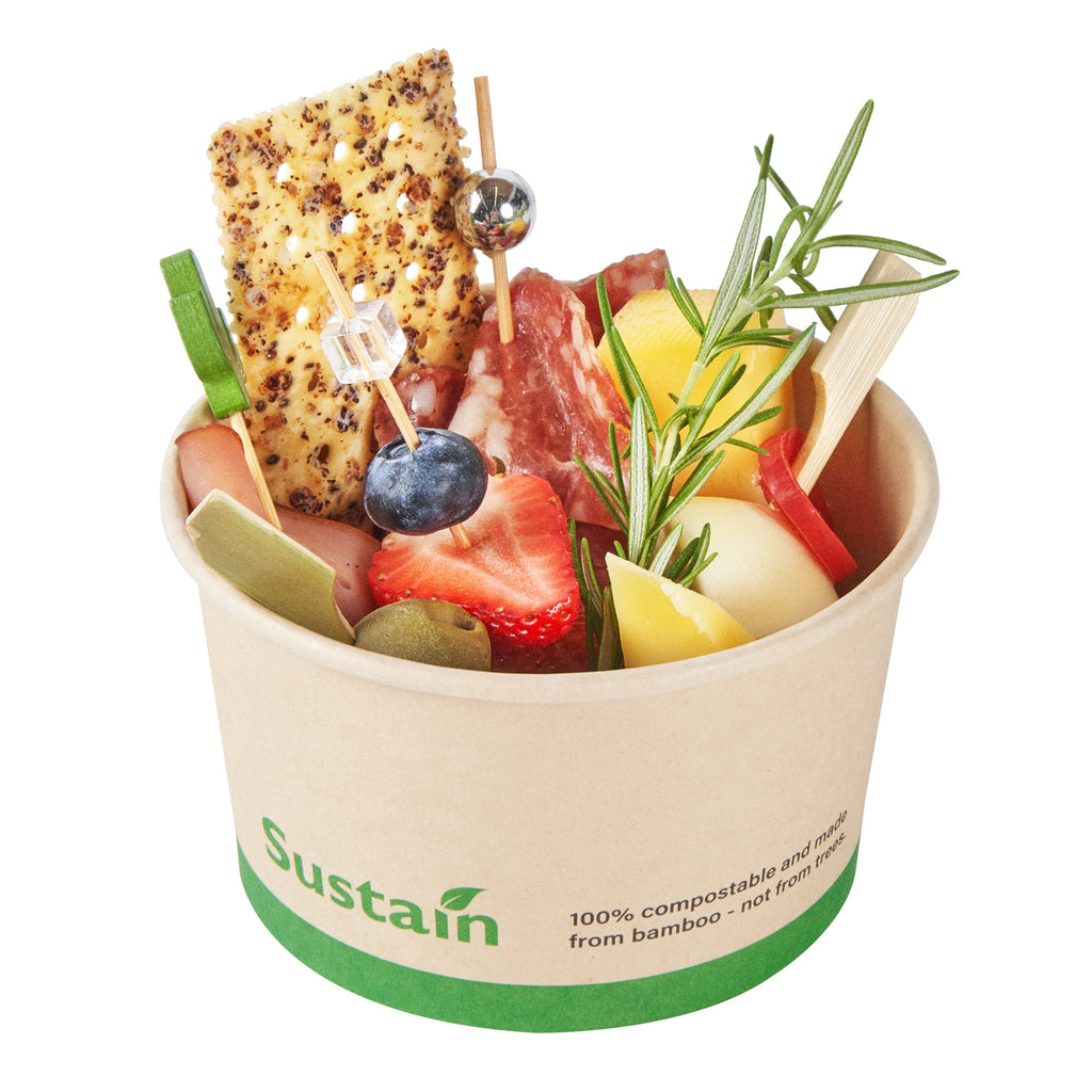 Sustain 12 oz Round Bamboo Paper To Go Cup - with PLA Lining, Compostable - 4" x 4" x 2 1/4" - 50 count box