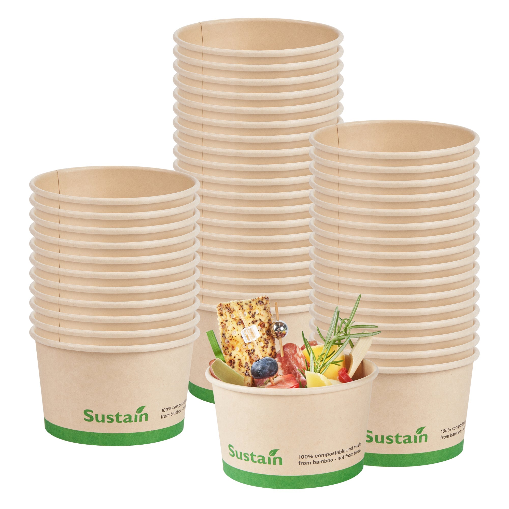 Sustain 12 oz Round Bamboo Paper To Go Cup - with PLA Lining, Compostable - 4" x 4" x 2 1/4" - 50 count box