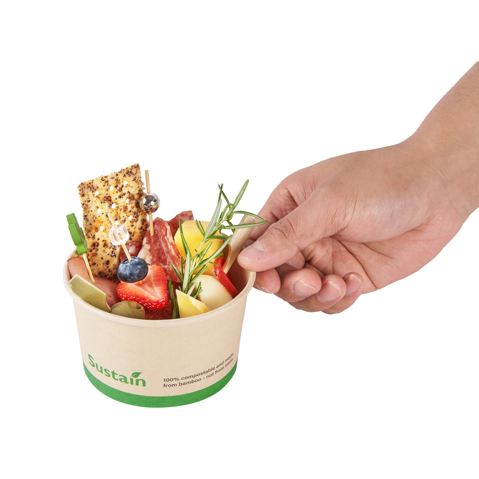 Sustain 12 oz Round Bamboo Paper To Go Cup - with PLA Lining, Compostable - 4" x 4" x 2 1/4" - 50 count box