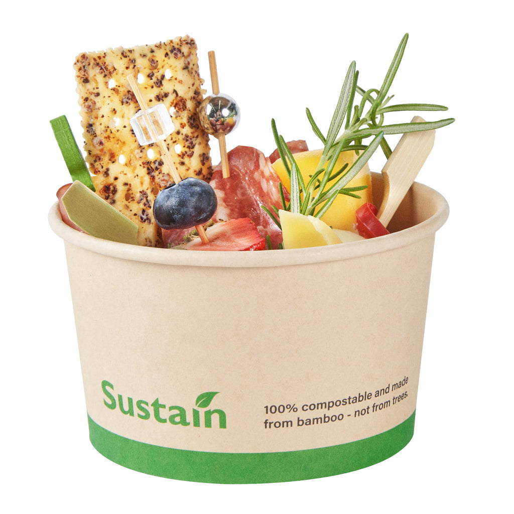 Sustain 12 oz Round Bamboo Paper To Go Cup - with PLA Lining, Compostable - 4" x 4" x 2 1/4" - 50 count box