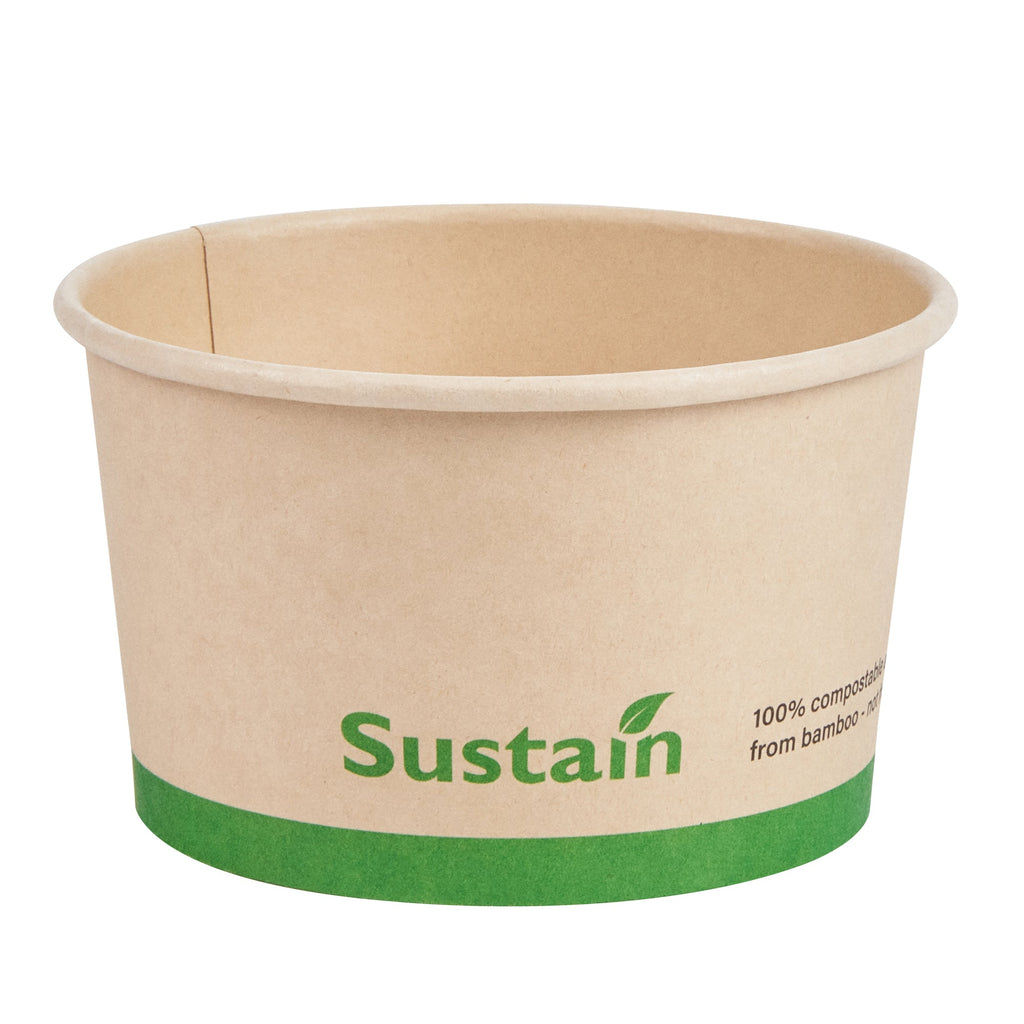 Sustain 12 oz Round Bamboo Paper To Go Cup - with PLA Lining, Compostable - 4" x 4" x 2 1/4" - 50 count box