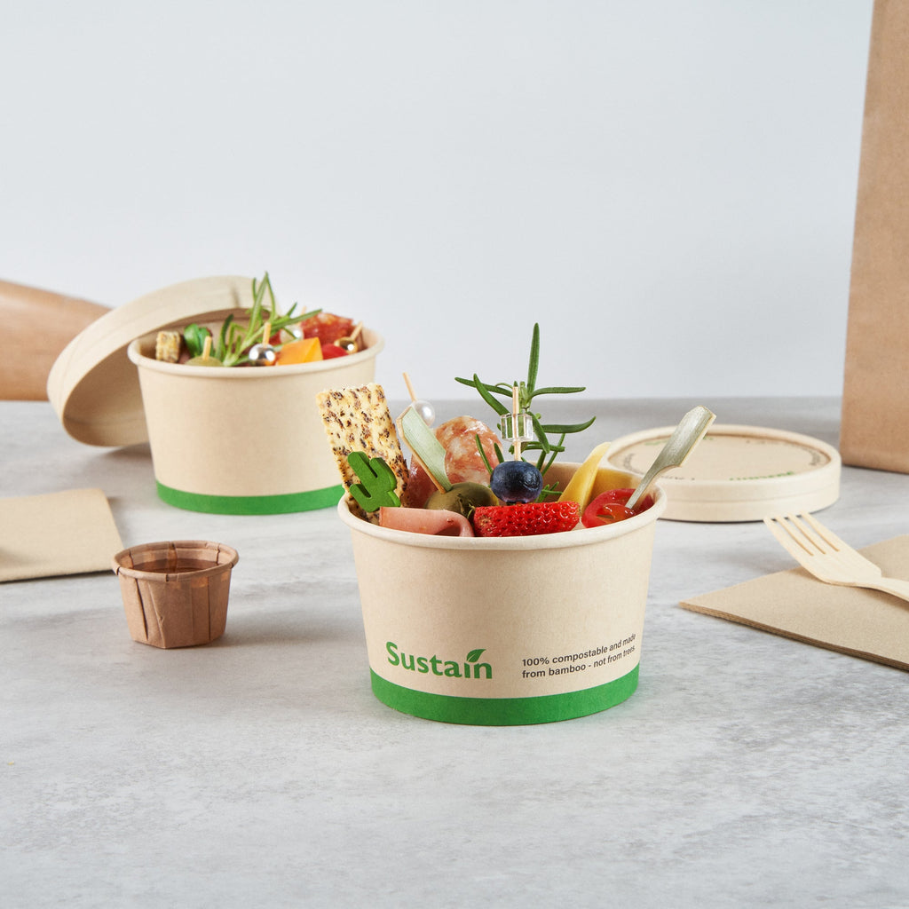 Sustain 12 oz Round Bamboo Paper To Go Cup - with PLA Lining, Compostable - 4" x 4" x 2 1/4" - 50 count box