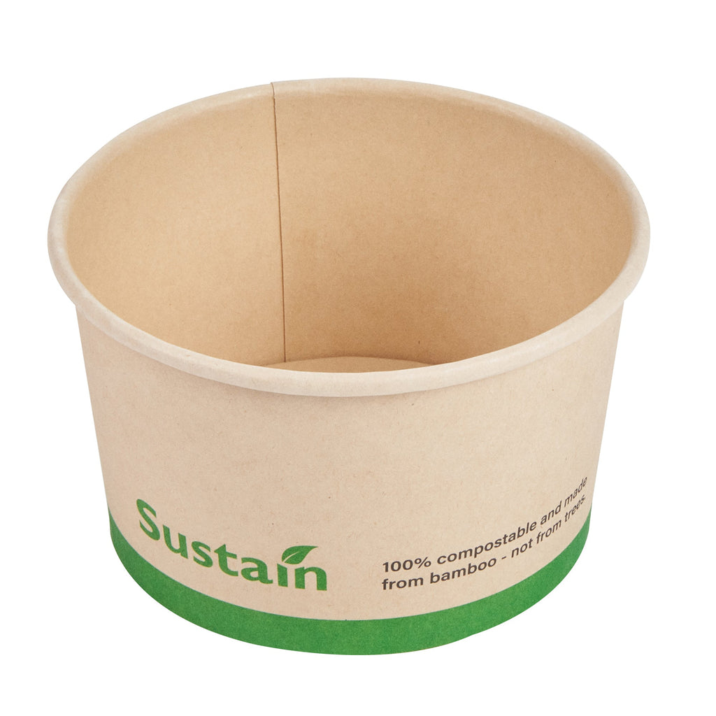 Sustain 12 oz Round Bamboo Paper To Go Cup - with PLA Lining, Compostable - 4" x 4" x 2 1/4" - 200 count box